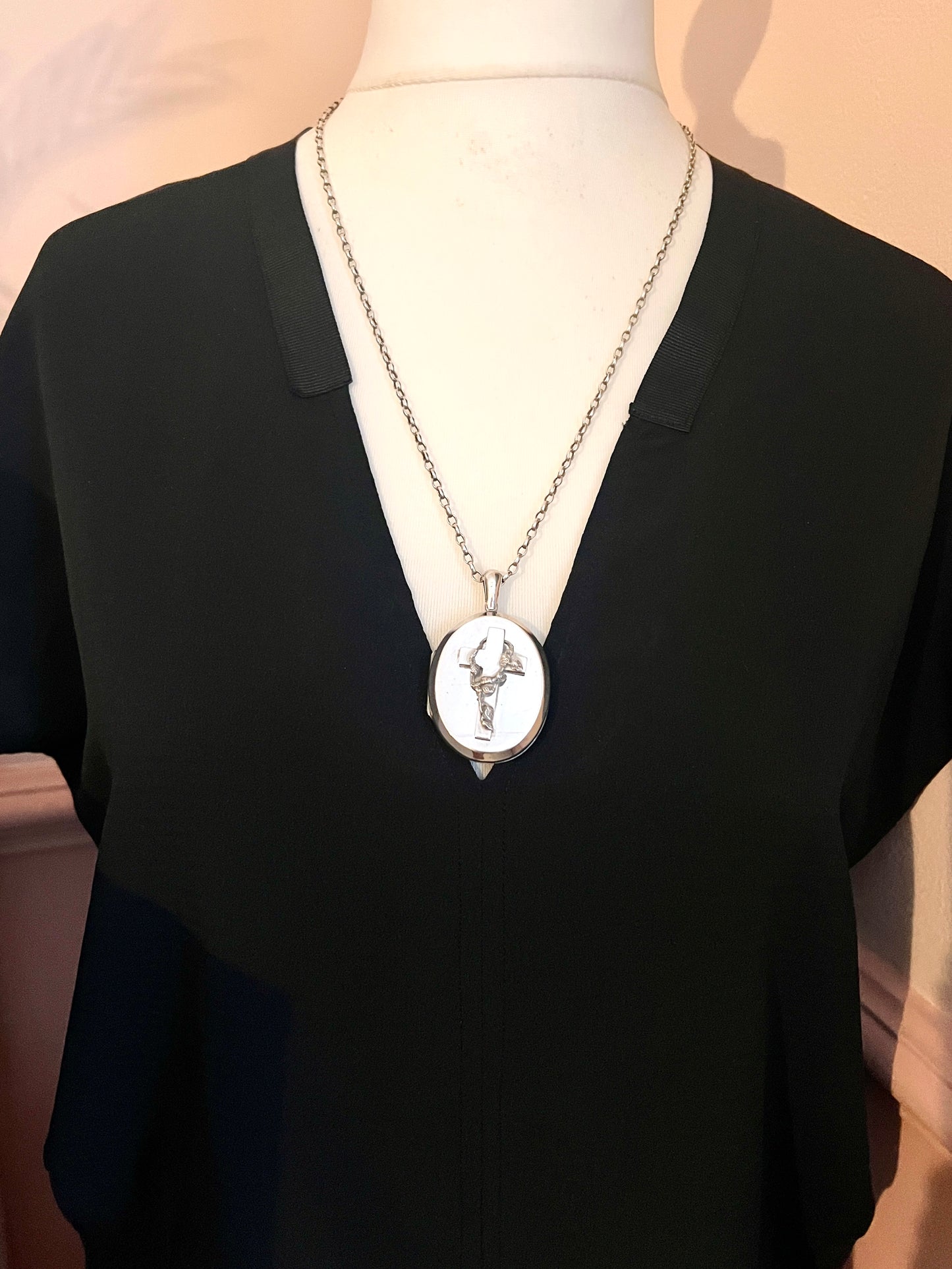 Large Victorian Silver Crucifix Locket Pendant