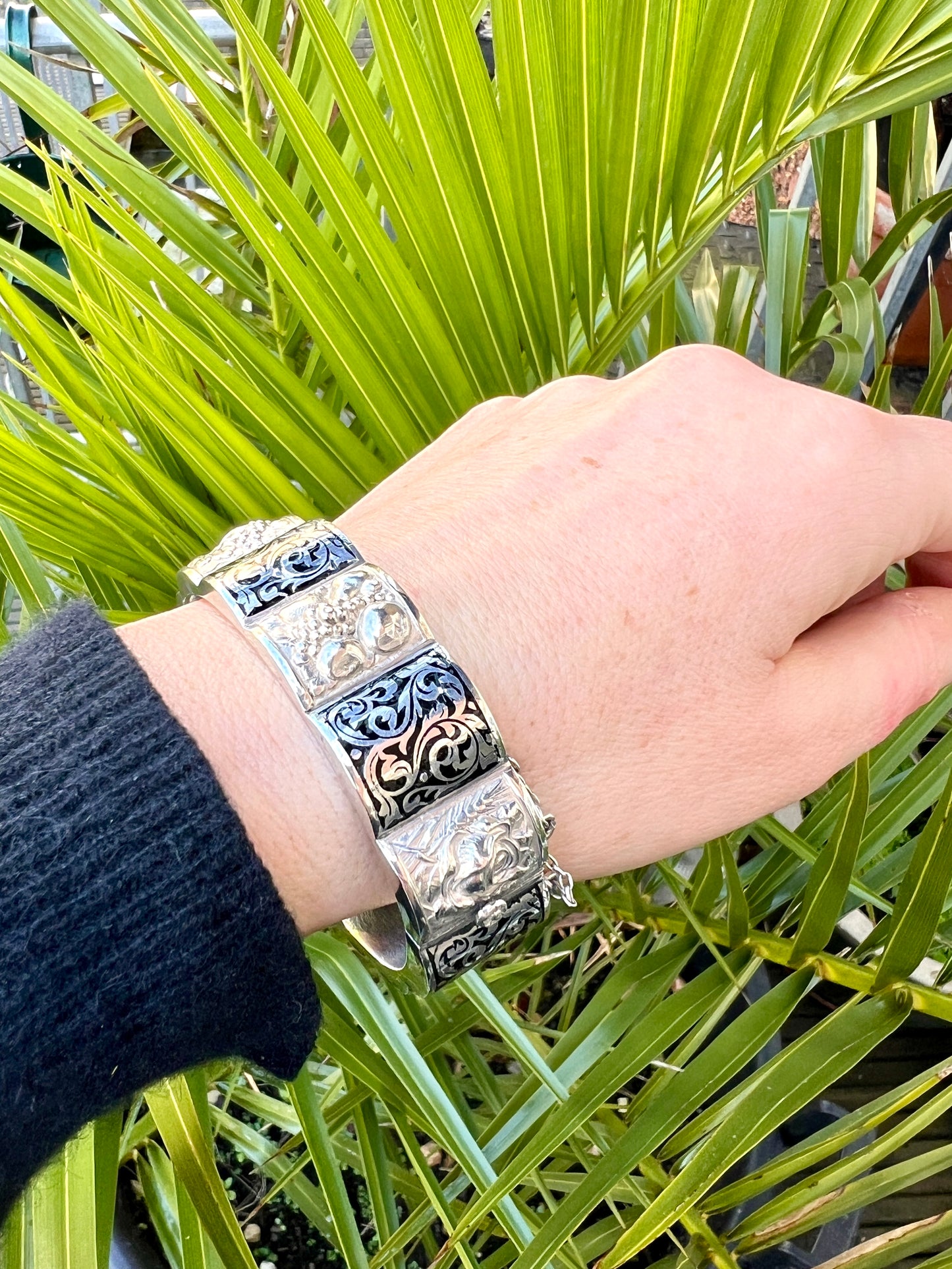 Vintage Silver Portuguese Hinged Cuff Bangle by TOPAZIO