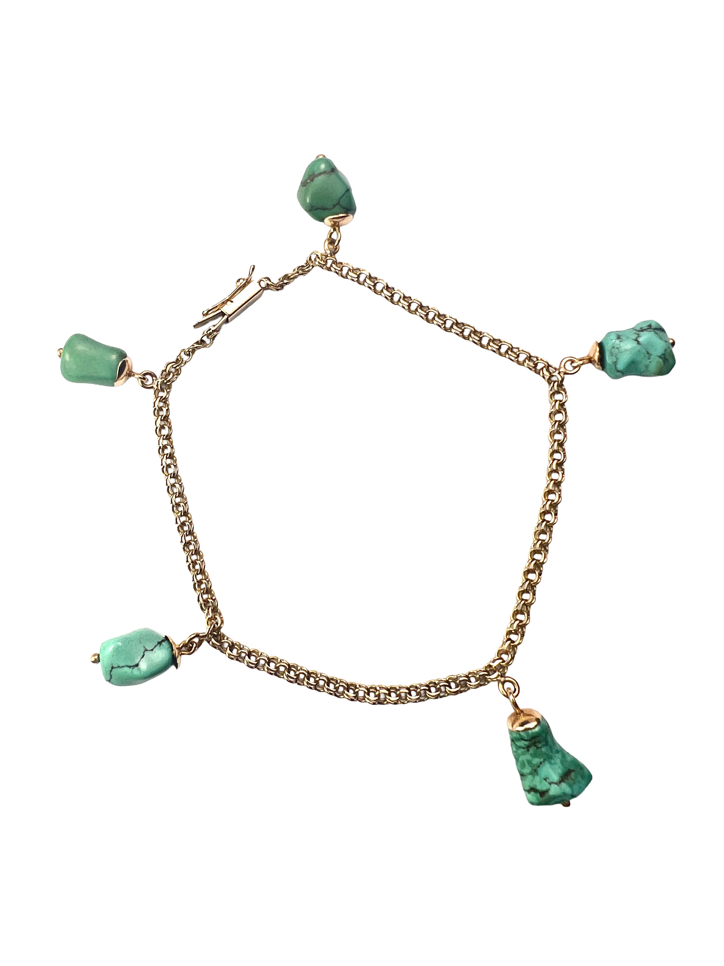 Vintage 18CT Gold Turquoise Chain Bracelet