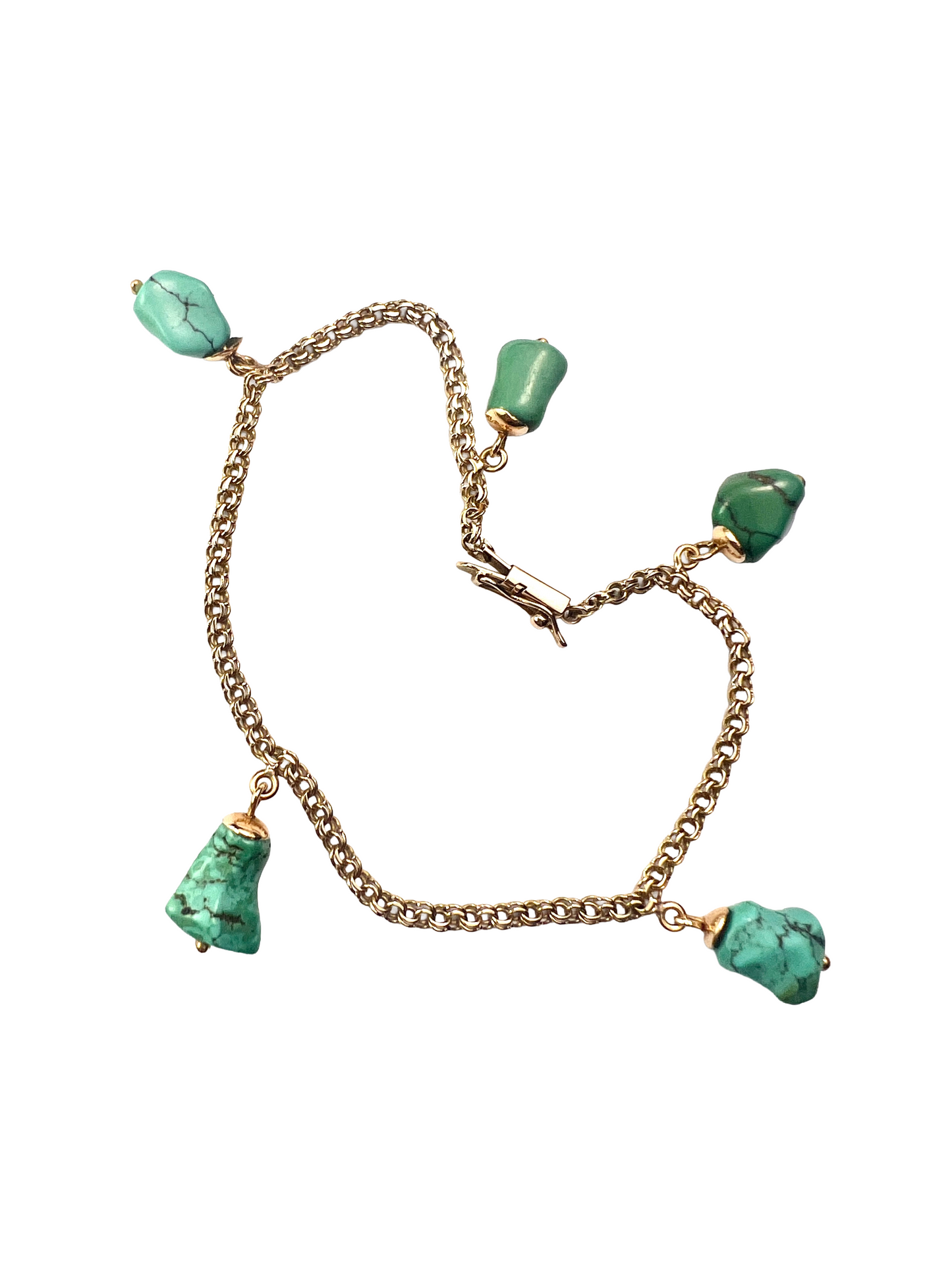 Vintage 18CT Gold Turquoise Chain Bracelet