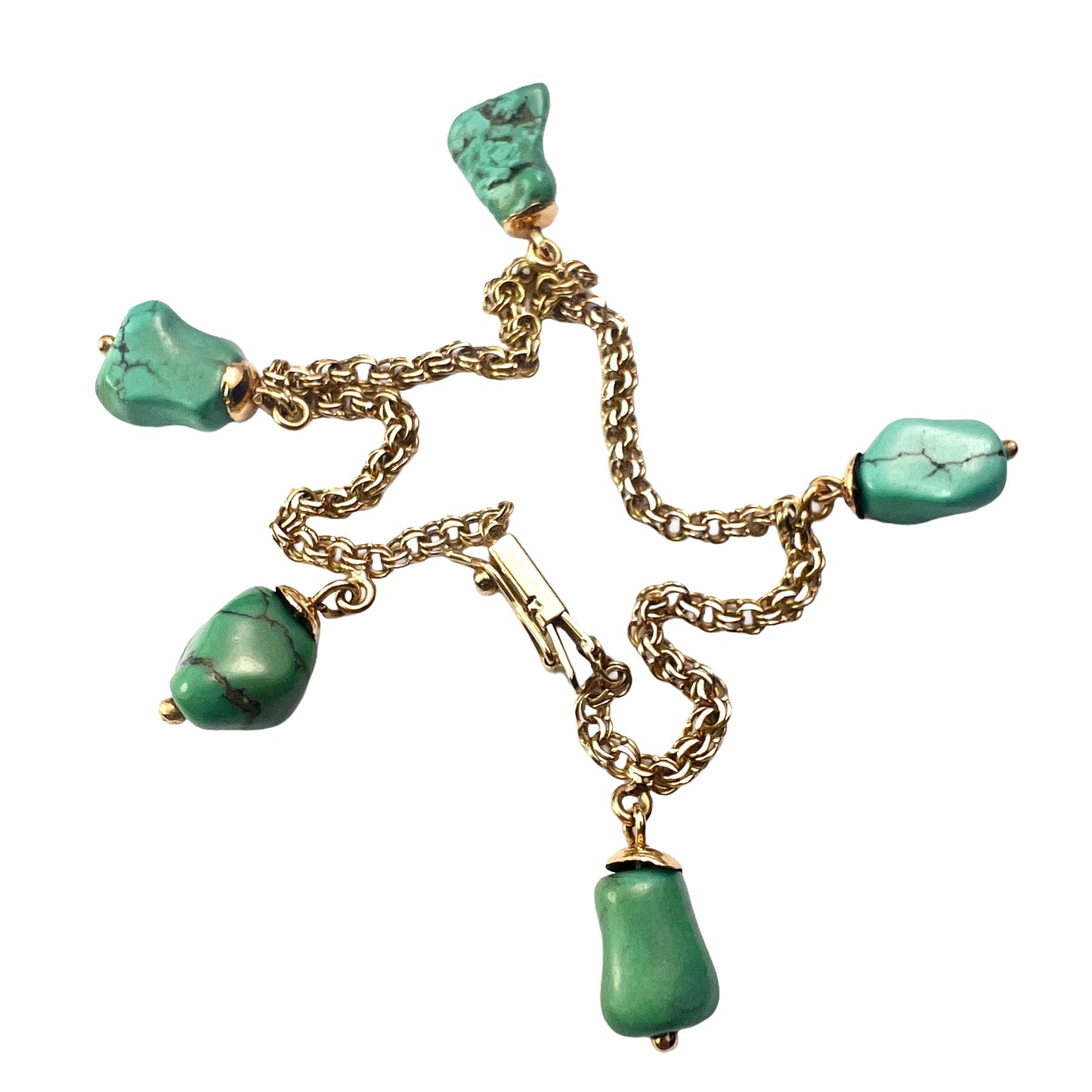 Vintage 18CT Gold Turquoise Chain Bracelet