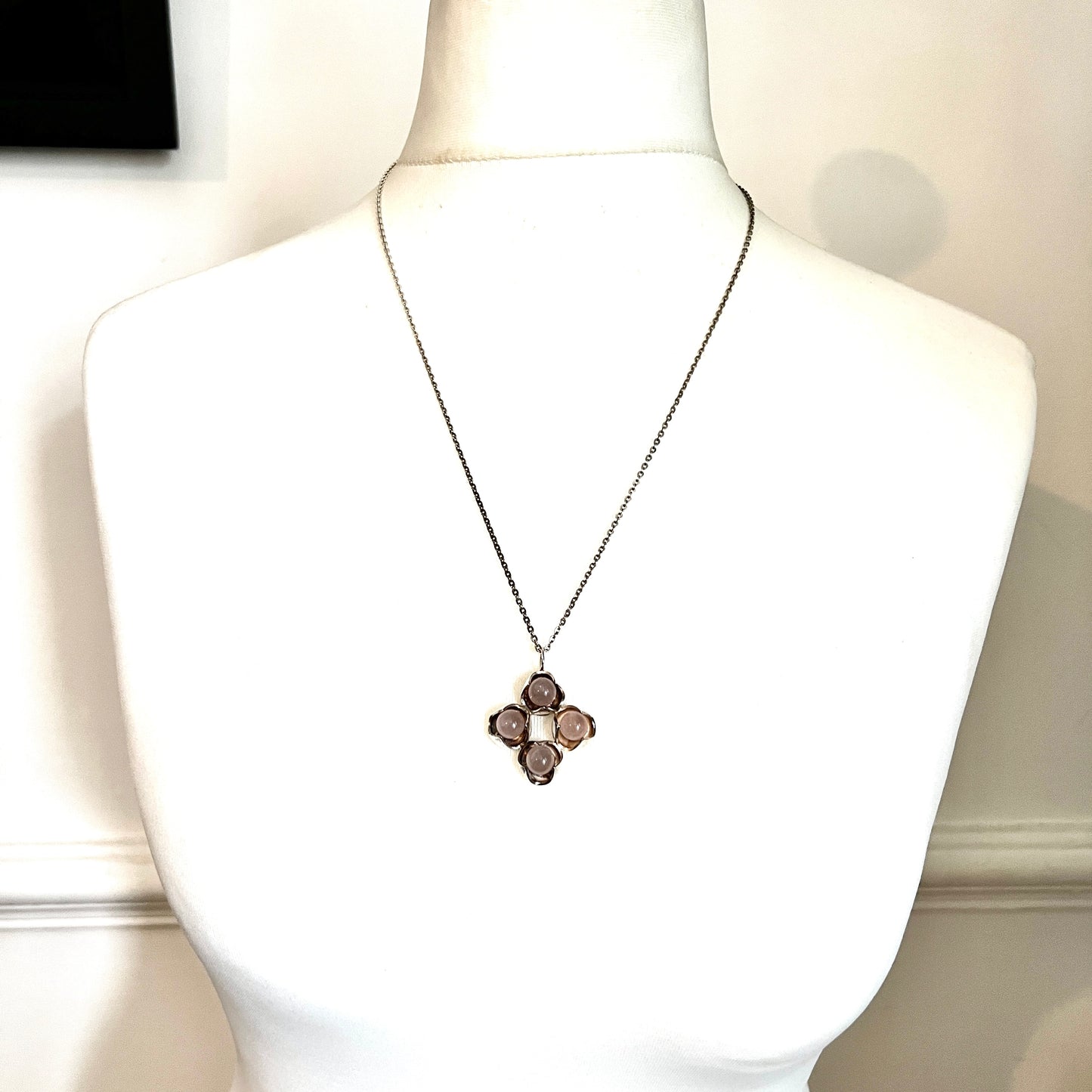 Vintage Kultaseppa Salovaara Rose Quartz Modernist Silver Necklace