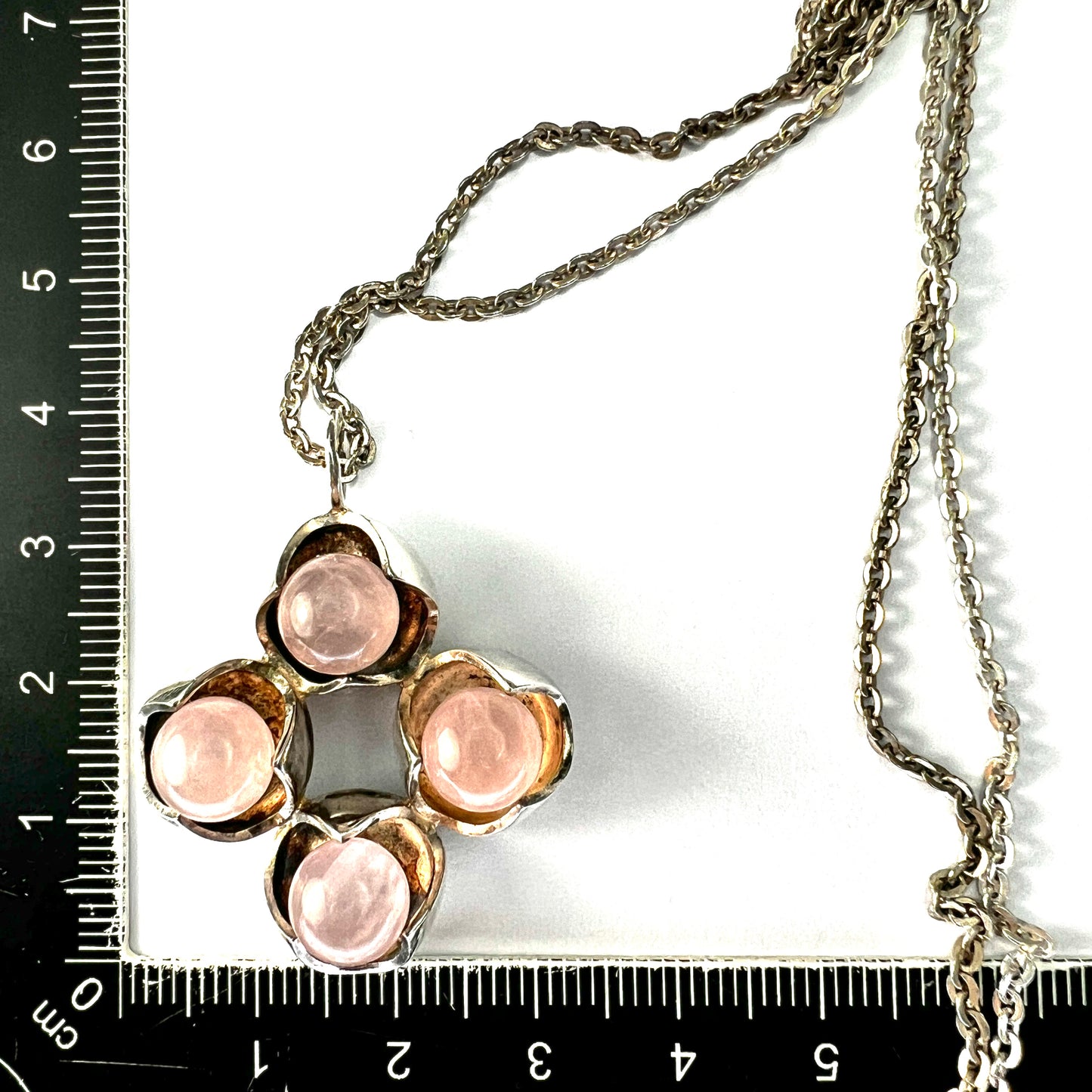 Vintage Kultaseppa Salovaara Rose Quartz Modernist Silver Necklace