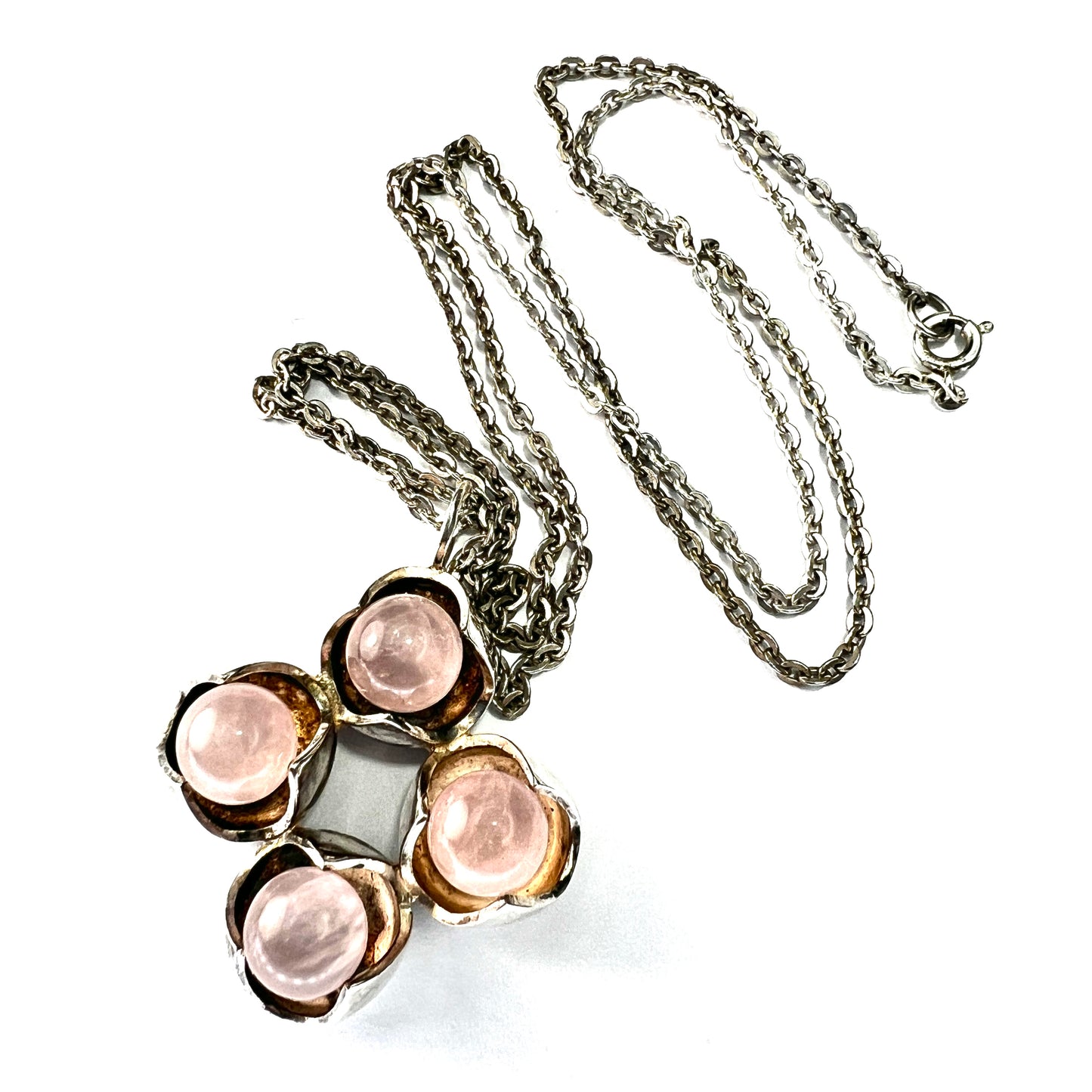 Vintage Kultaseppa Salovaara Rose Quartz Modernist Silver Necklace