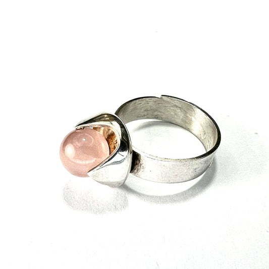 Vintage Kultaseppa Salovaara Rose Quartz Modernist Silver Ring