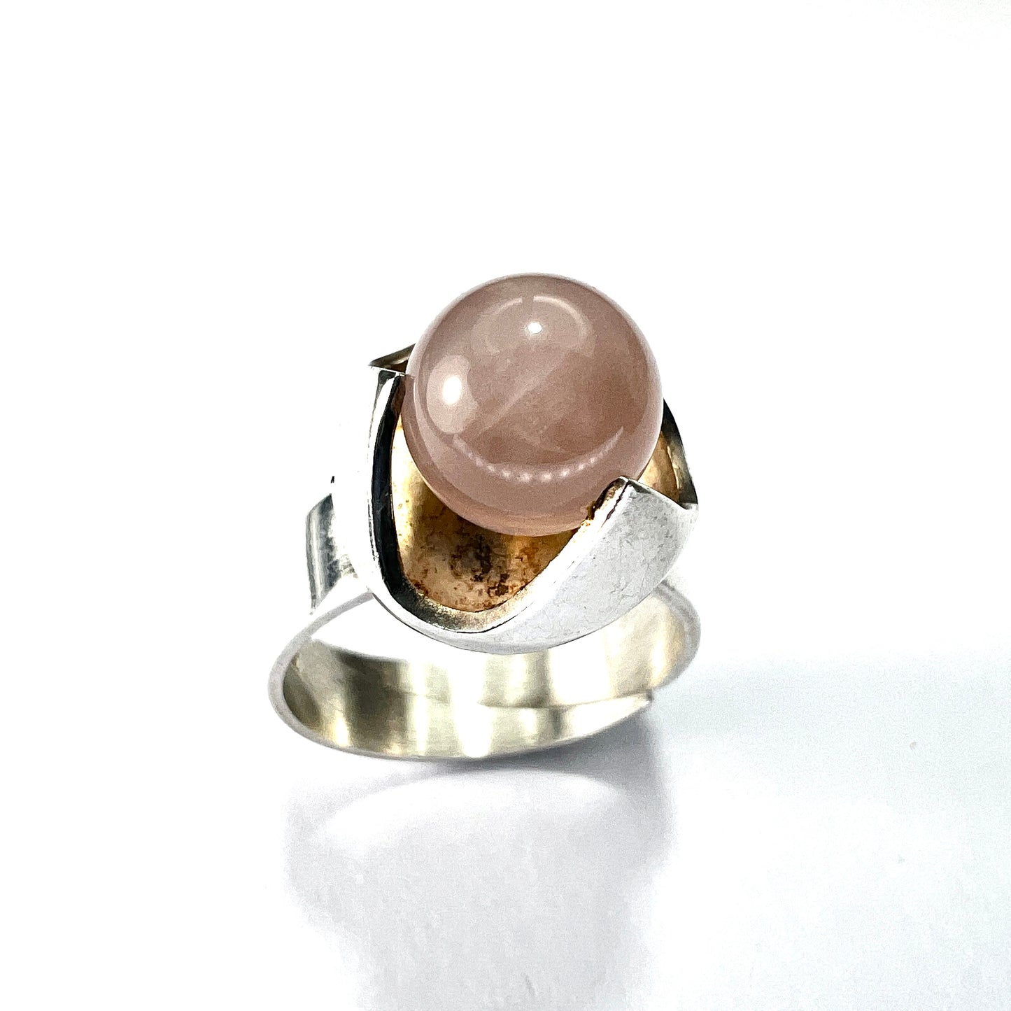 Vintage Kultaseppa Salovaara Rose Quartz Modernist Silver Ring