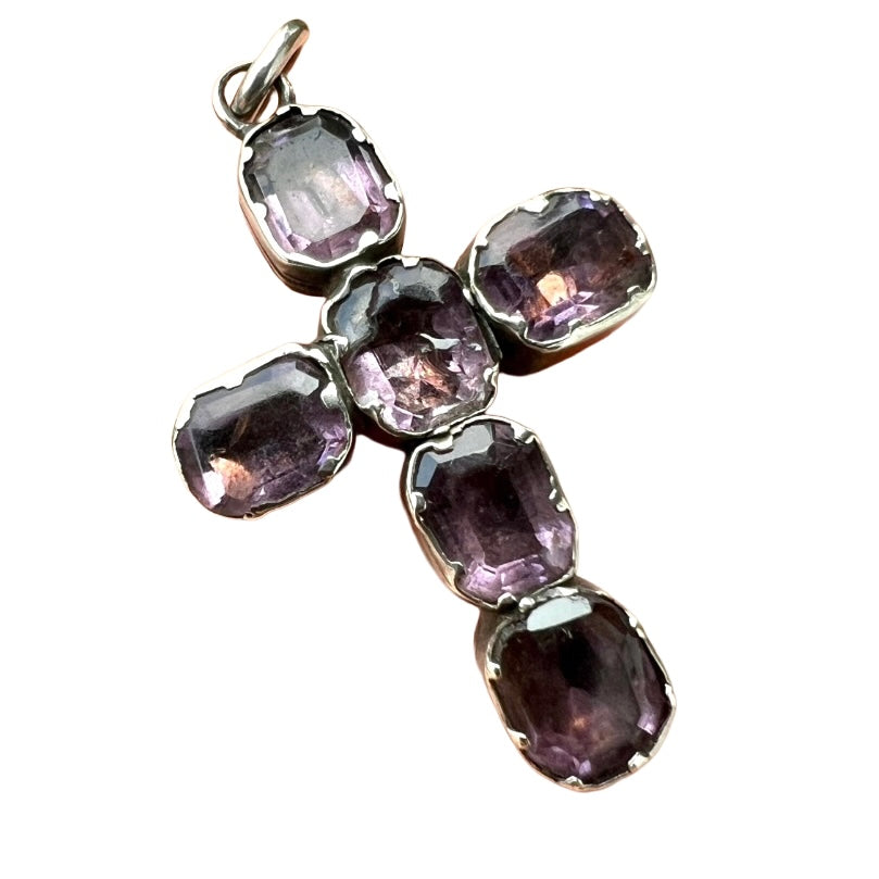 Georgian Foiled Amethyst Silver Cross Pendant