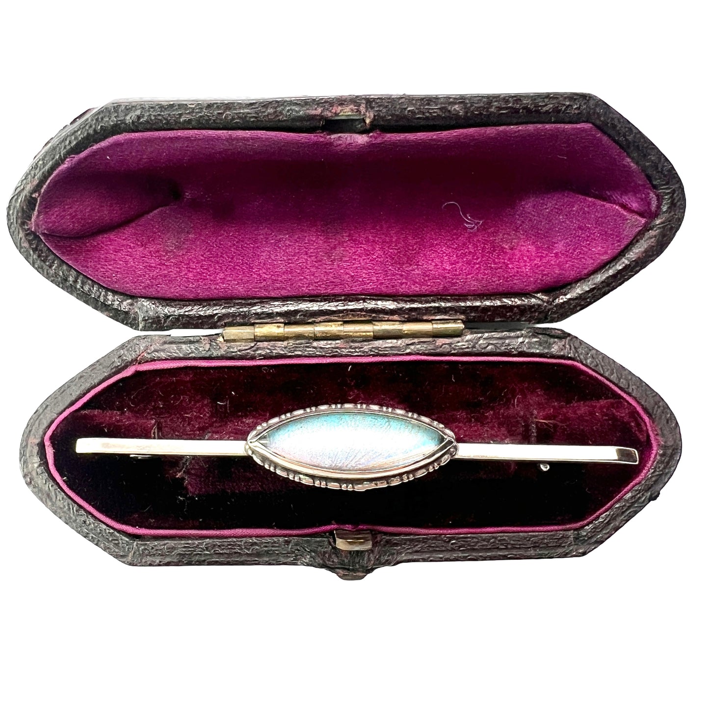 Art Deco Silver Genuine Butterfly Wing Bar Brooch Pin