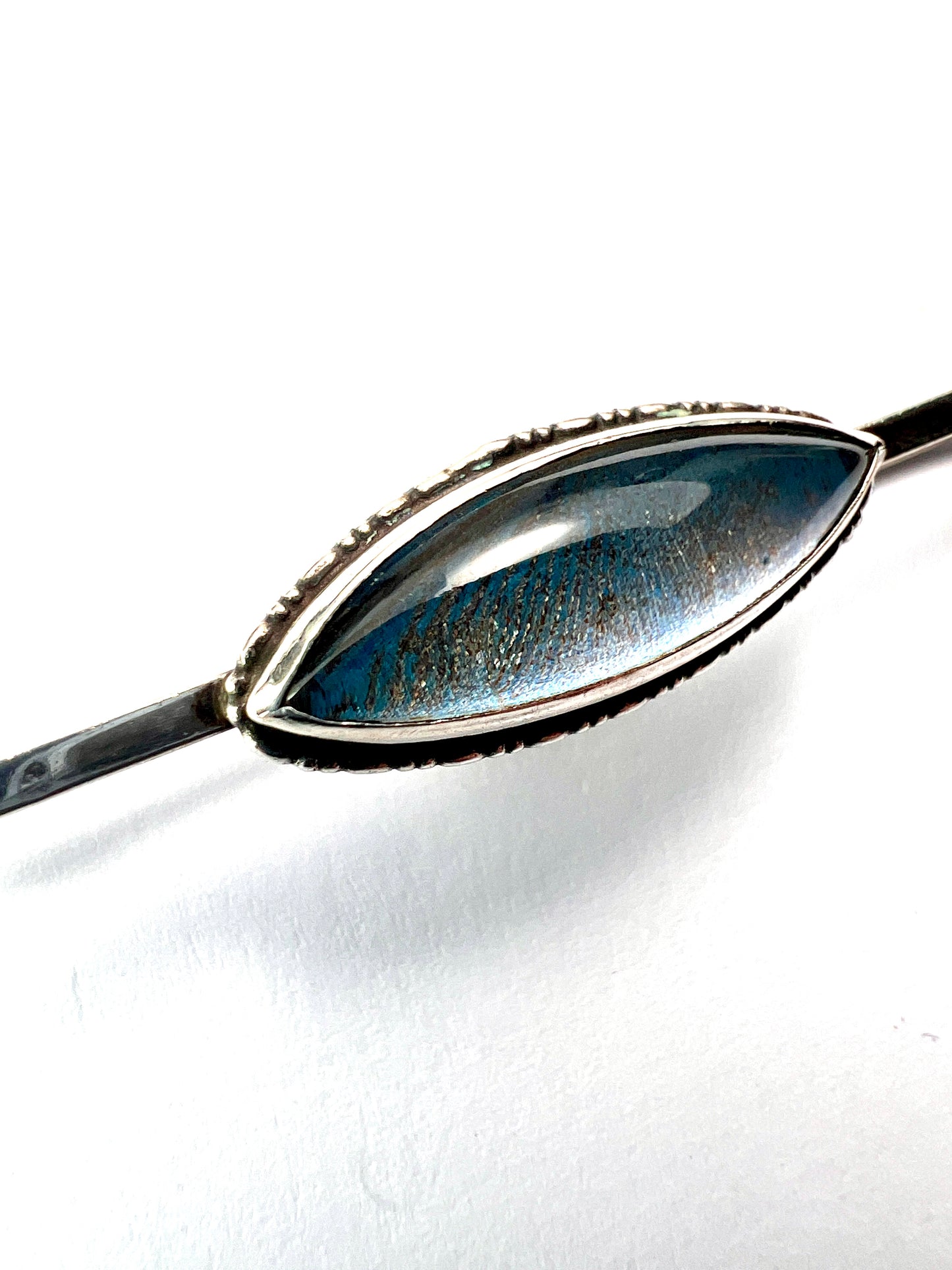 Art Deco Silver Genuine Butterfly Wing Bar Brooch Pin