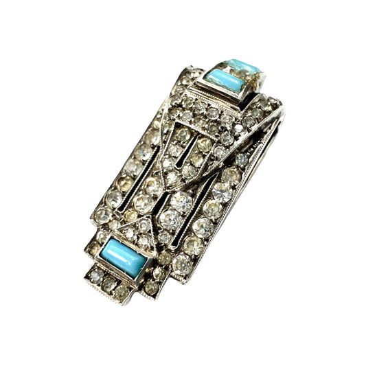 Vintage Art Deco Silver Paste Turquoise Dress Clip