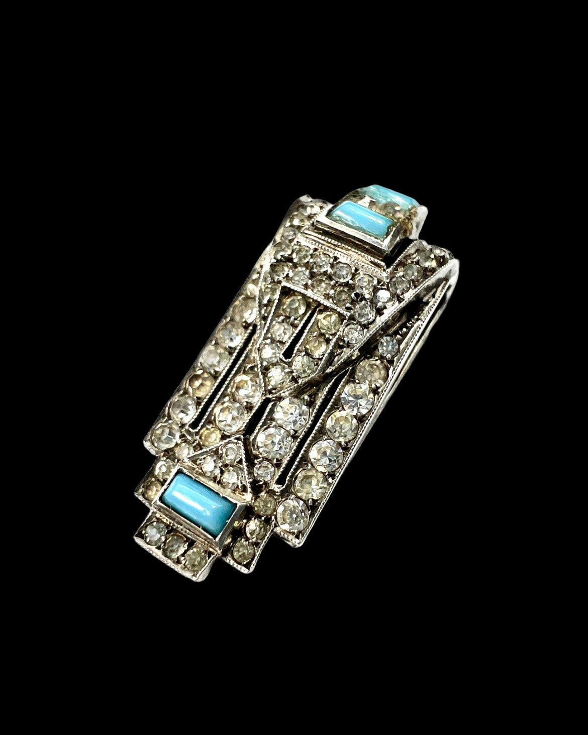 Vintage Art Deco Silver Paste Turquoise Dress Clip