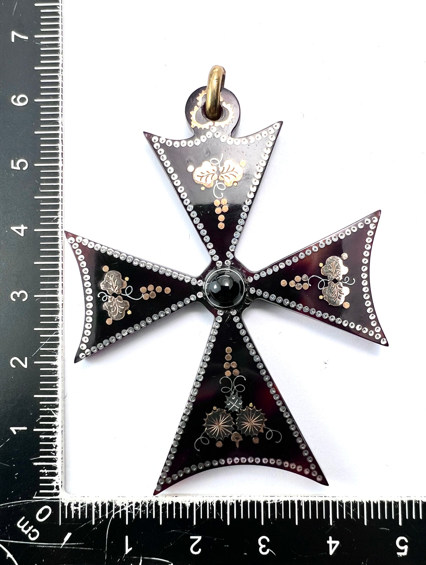 Rare Victorian Agate Gold and Silver Square Cross Pendant