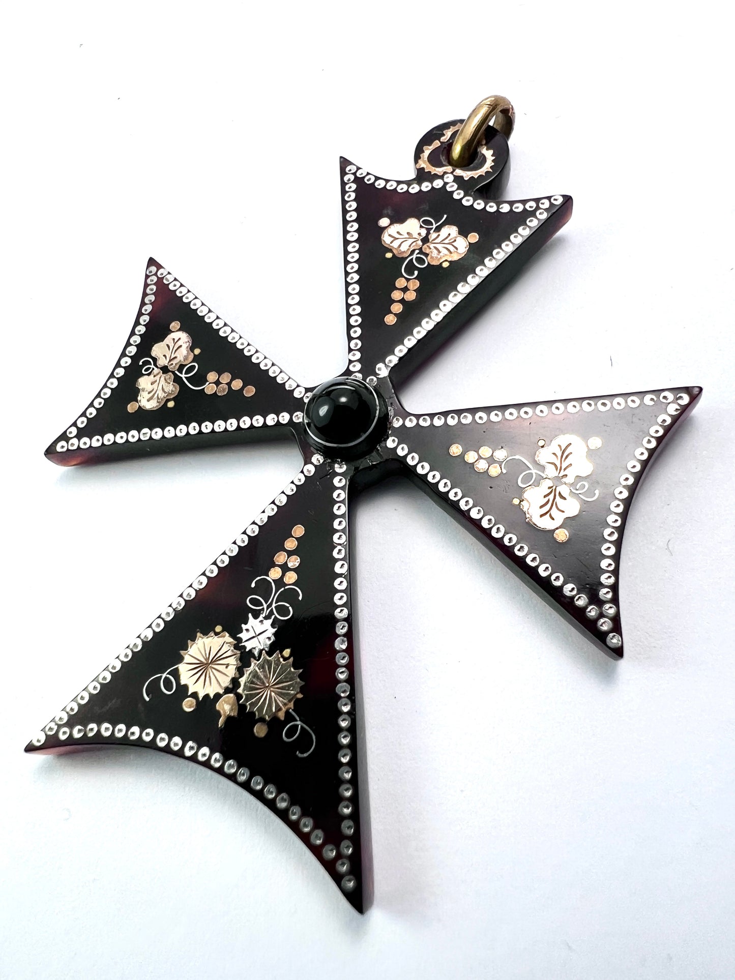 Rare Victorian Agate Gold and Silver Square Cross Pendant