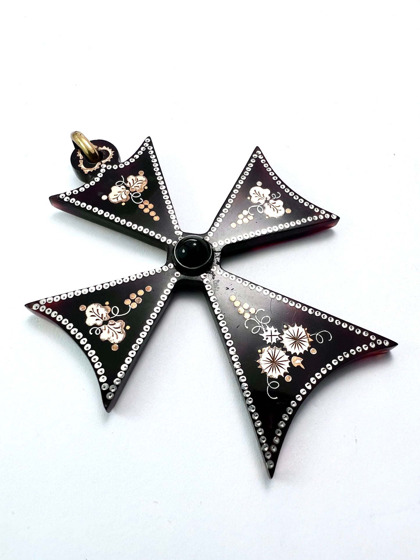 Rare Victorian Agate Gold and Silver Square Cross Pendant