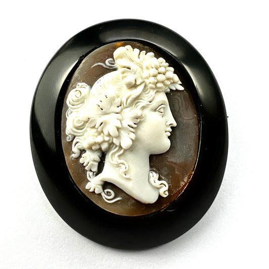 Victorian Carved Shell Bacchus Cameo Brooch