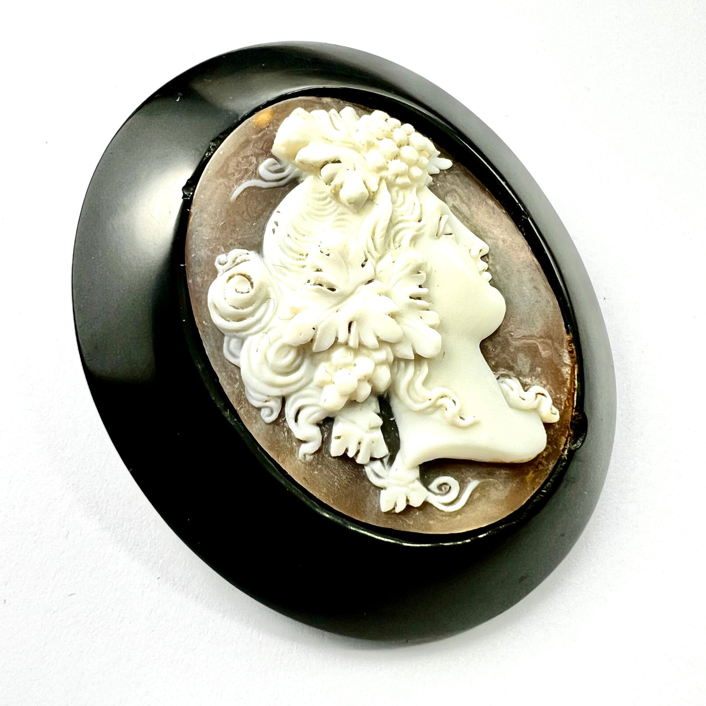 Victorian Carved Shell Bacchus Cameo Brooch
