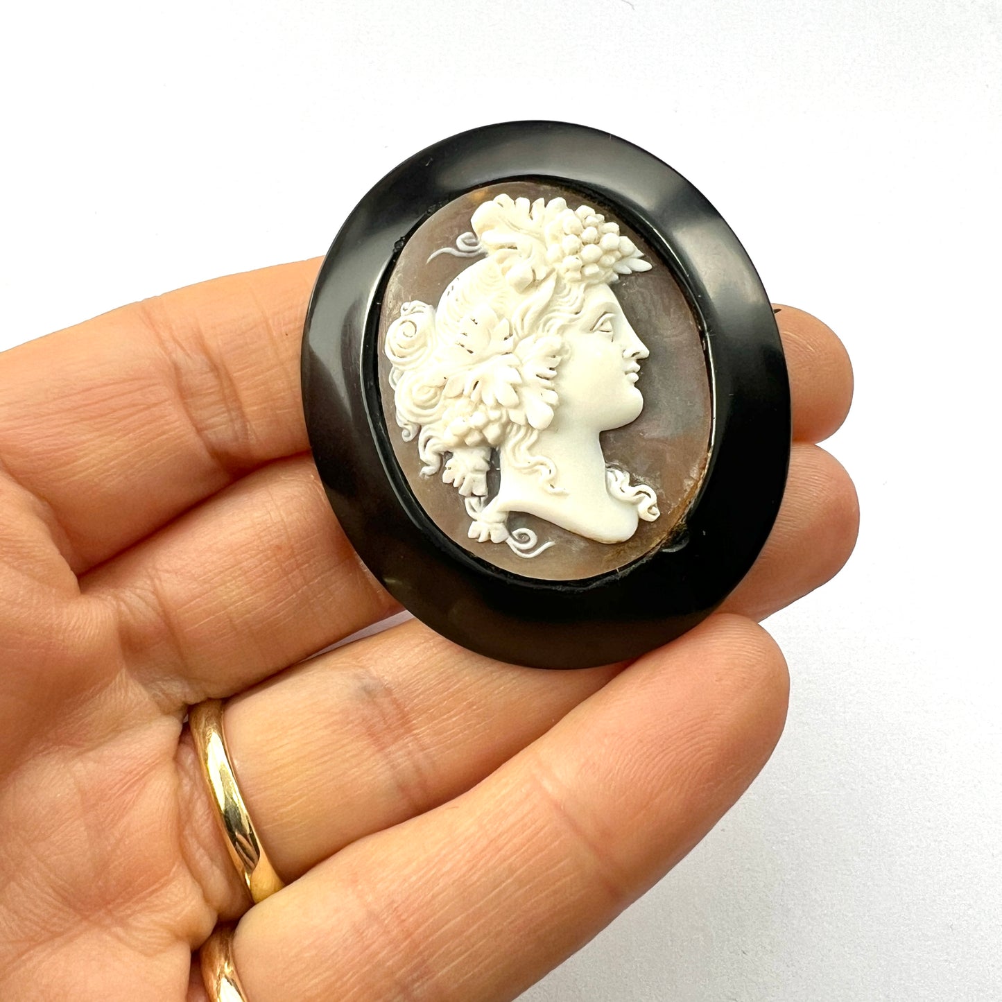 Victorian Carved Shell Bacchus Cameo Brooch