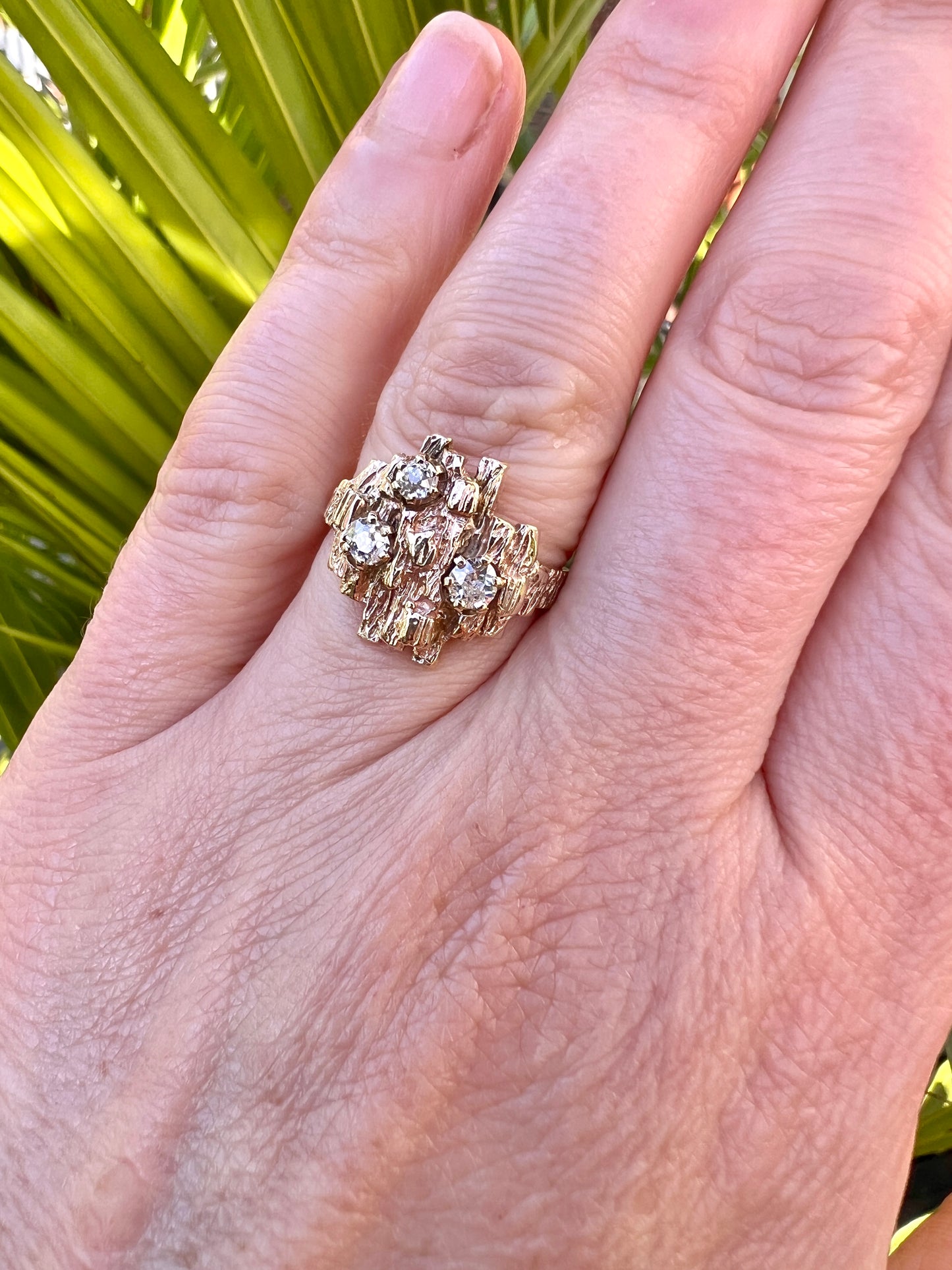 Vintage 9CT Gold Diamond Brutalist Ring