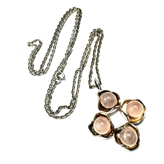 Vintage Kultaseppa Salovaara Rose Quartz Modernist Silver Necklace