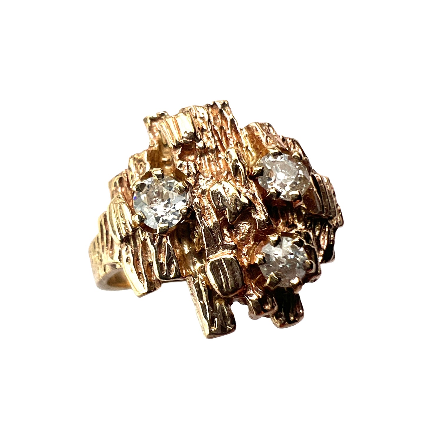 Vintage 9CT Gold Diamond Brutalist Ring