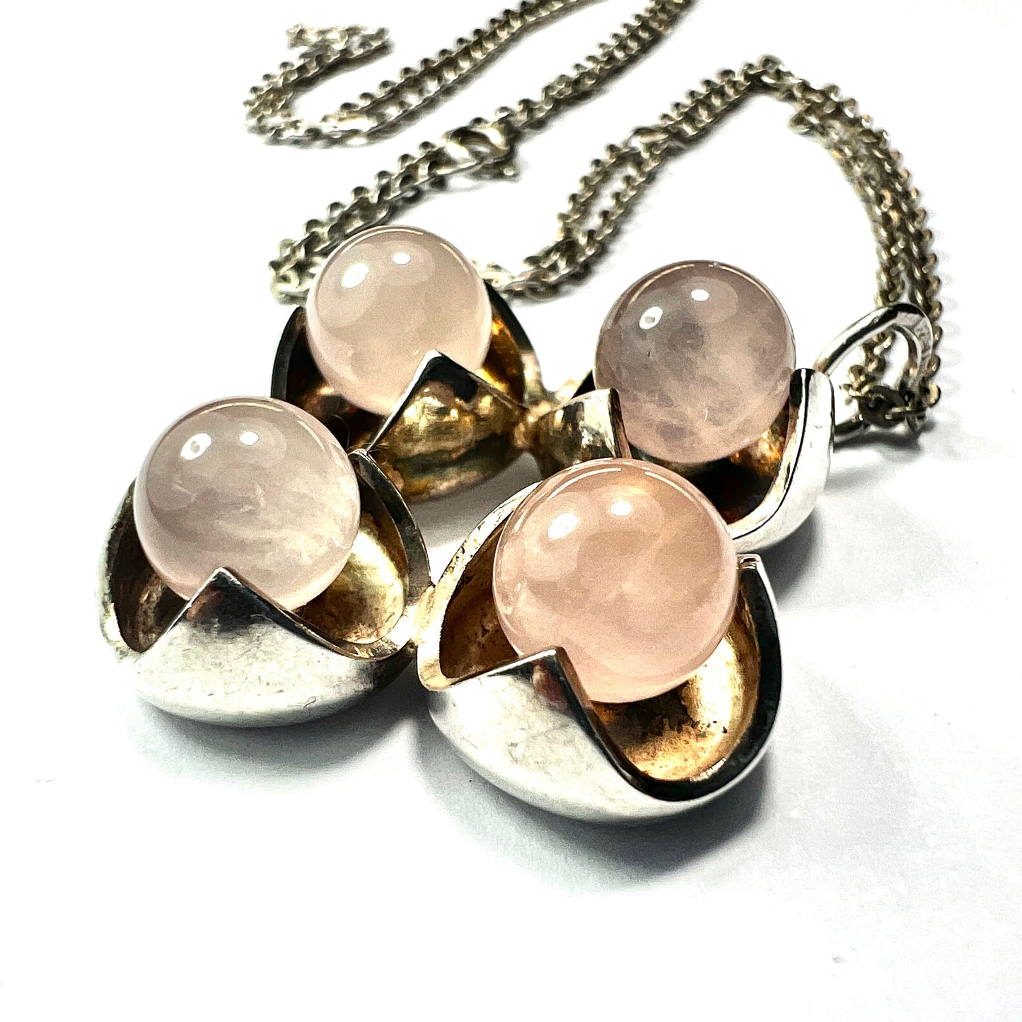 Vintage Kultaseppa Salovaara Rose Quartz Modernist Silver Necklace
