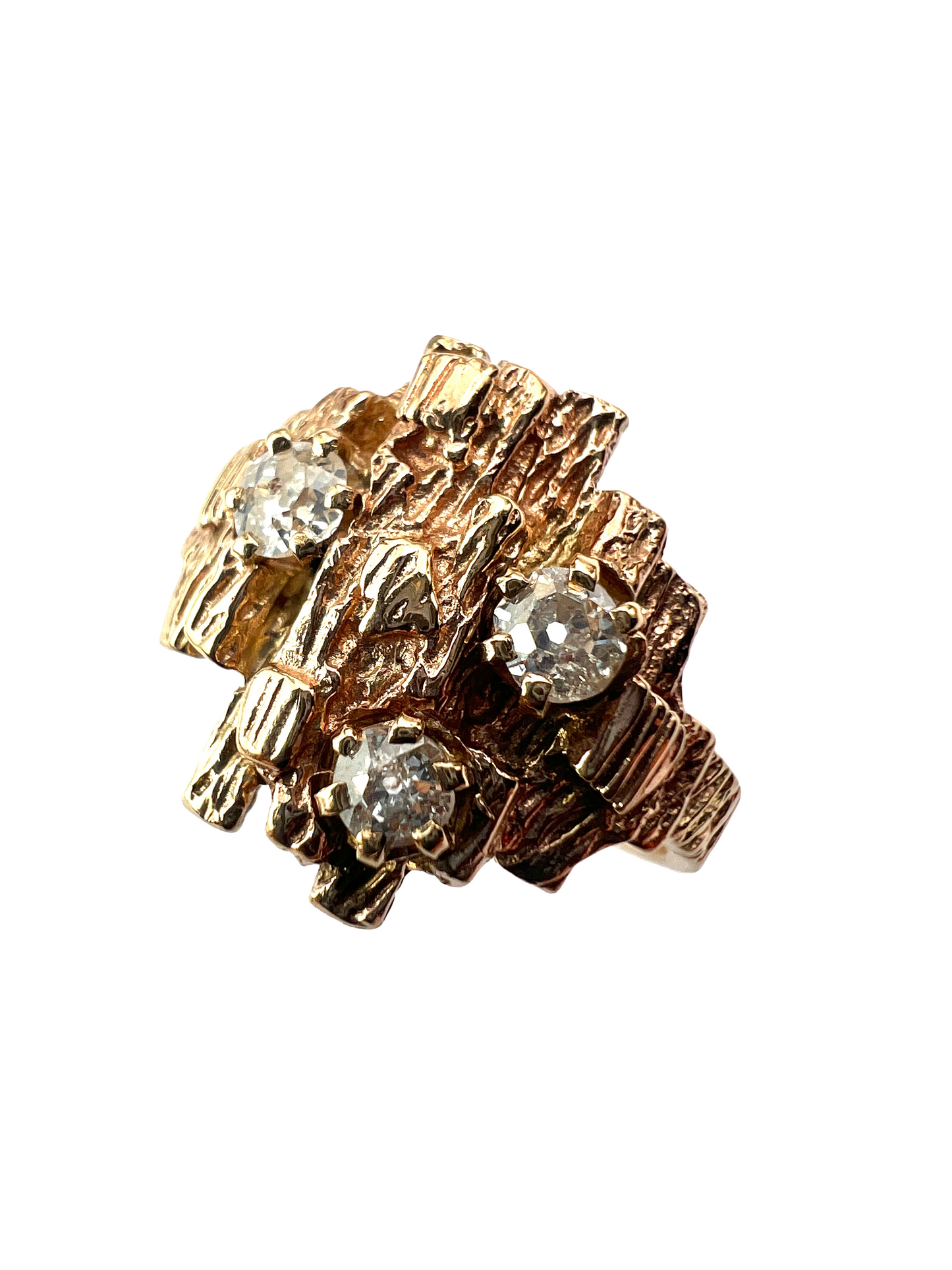 Vintage 9CT Gold Diamond Brutalist Ring