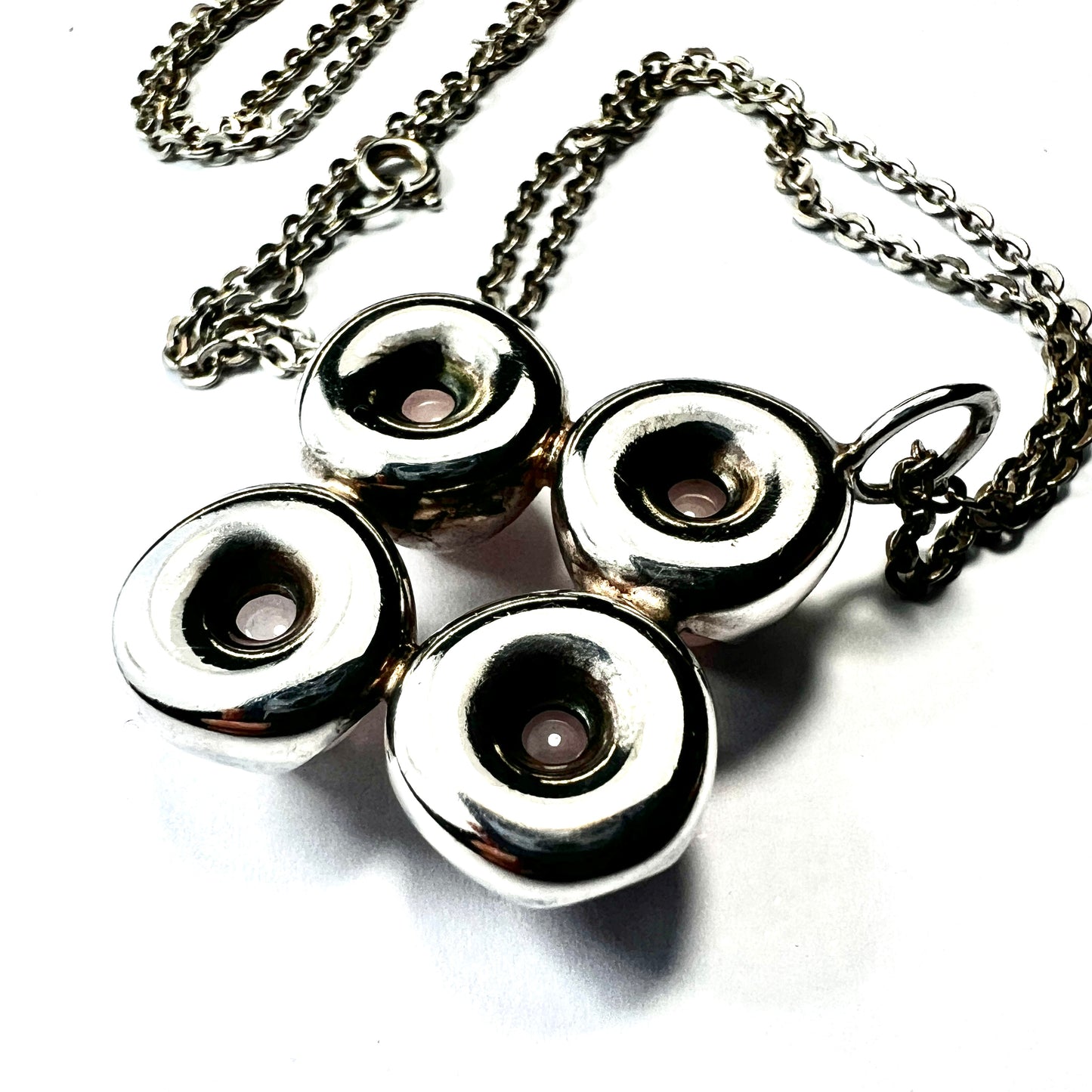Vintage Kultaseppa Salovaara Rose Quartz Modernist Silver Necklace