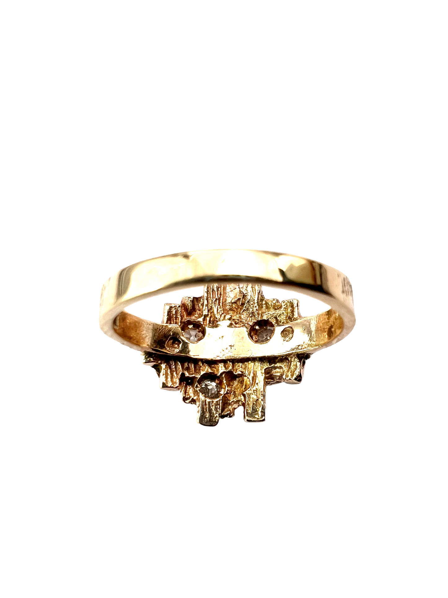 Vintage 9CT Gold Diamond Brutalist Ring