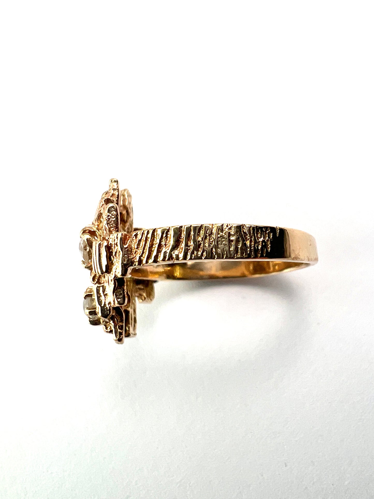 Vintage 9CT Gold Diamond Brutalist Ring