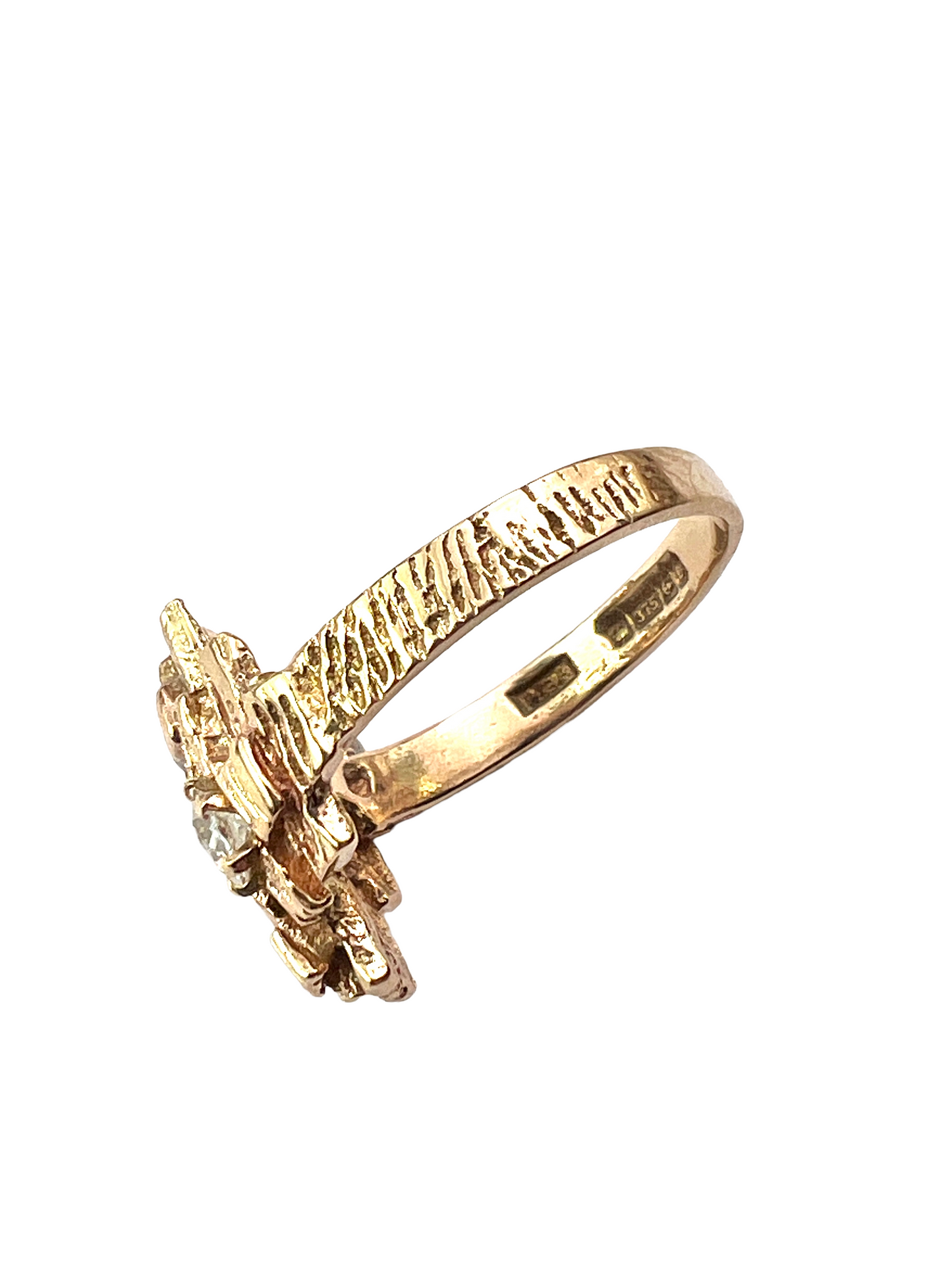Vintage 9CT Gold Diamond Brutalist Ring