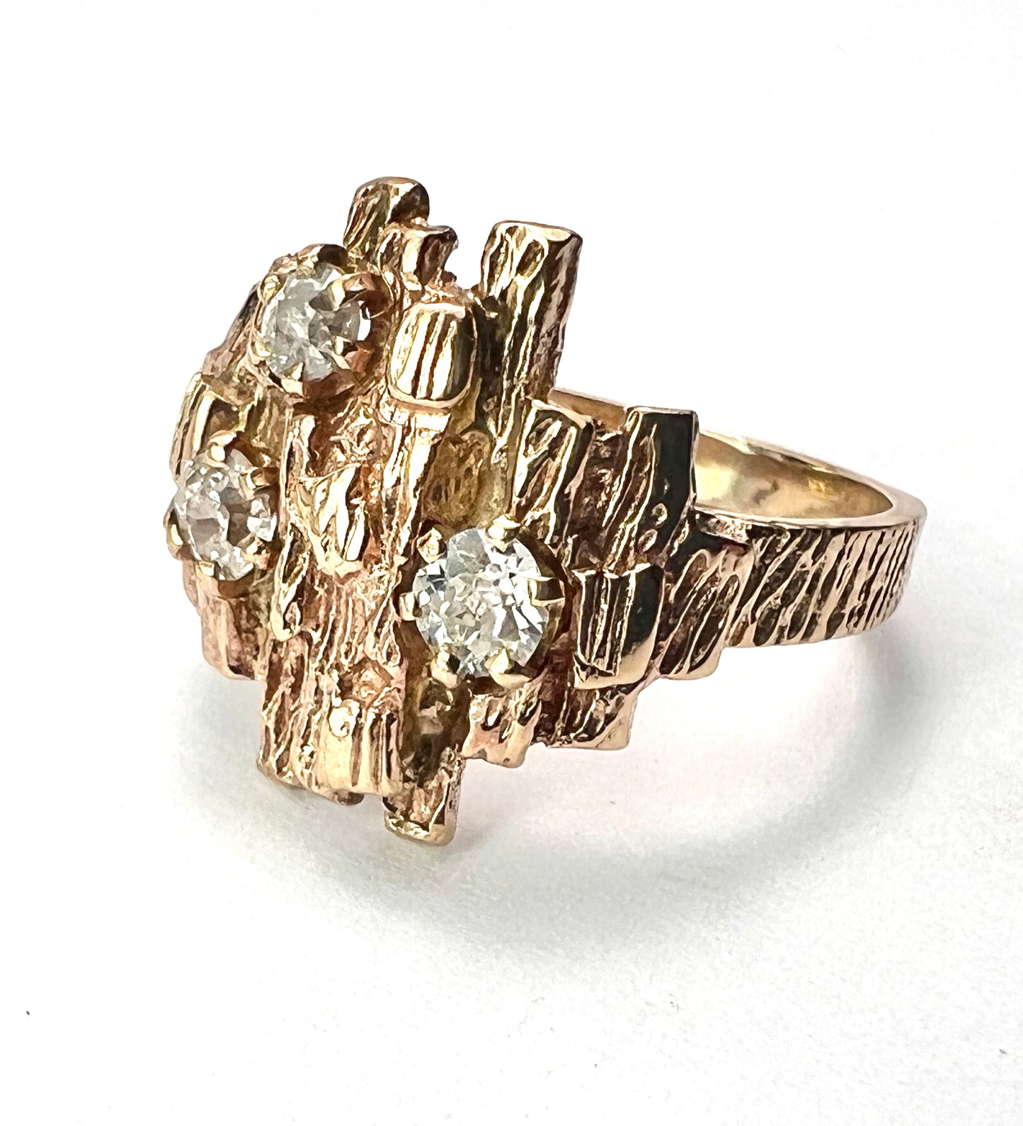Vintage 9CT Gold Diamond Brutalist Ring