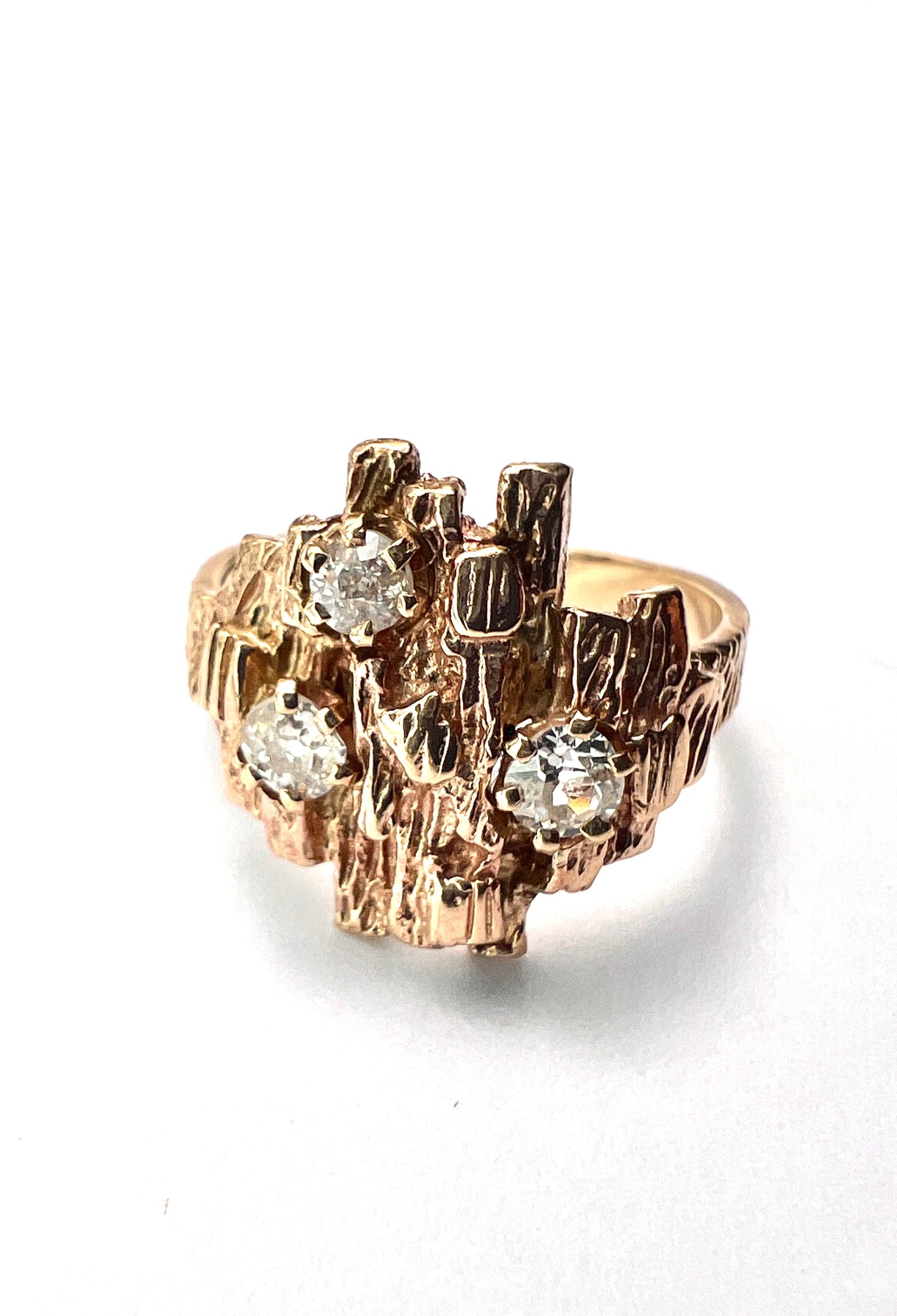 Vintage 9CT Gold Diamond Brutalist Ring