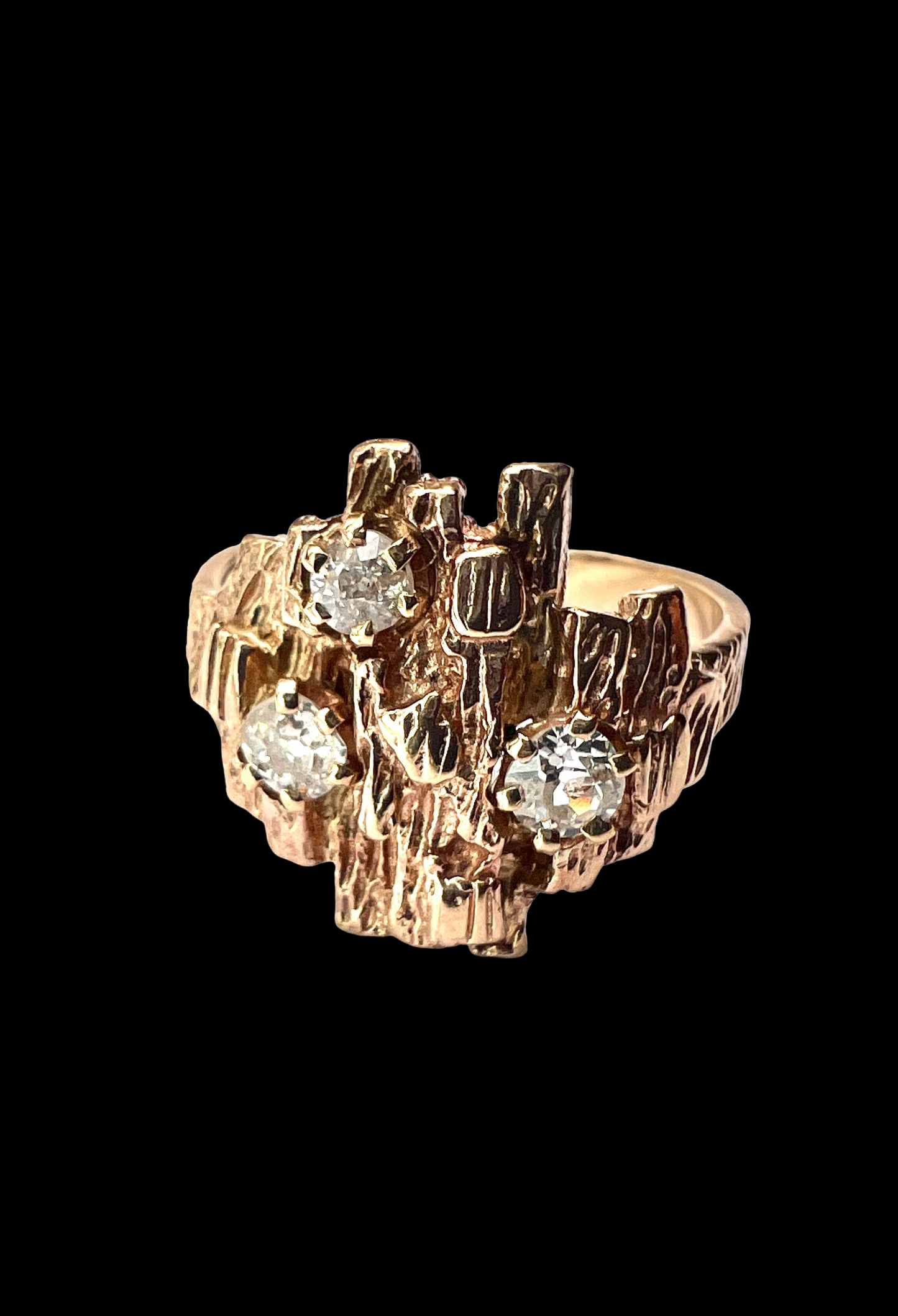 Vintage 9CT Gold Diamond Brutalist Ring