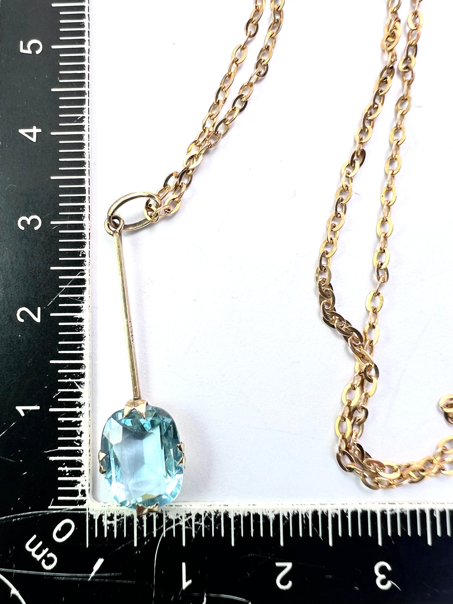 Edwardian 9CT Gold Paste Aquamarine Pendant Necklace