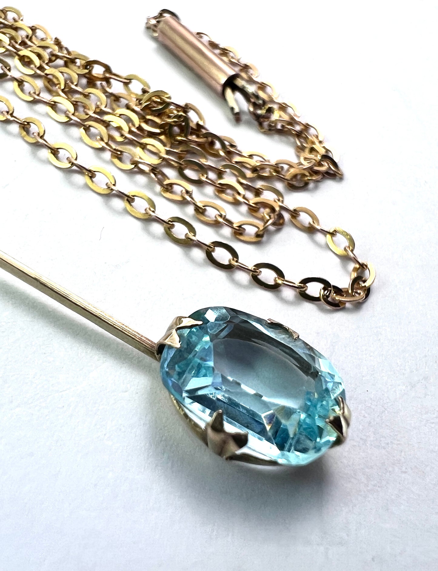 Edwardian 9CT Gold Paste Aquamarine Pendant Necklace