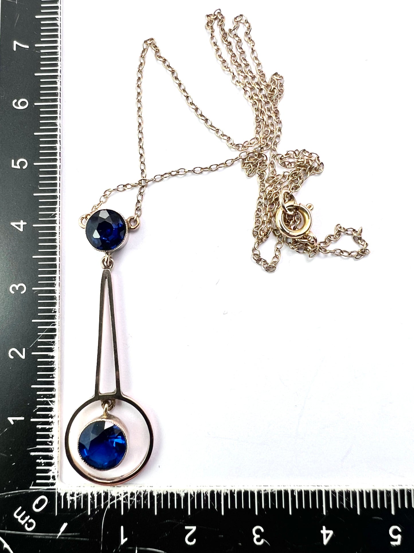 Edwardian 9CT Gold Paste Sapphire Drop Necklace