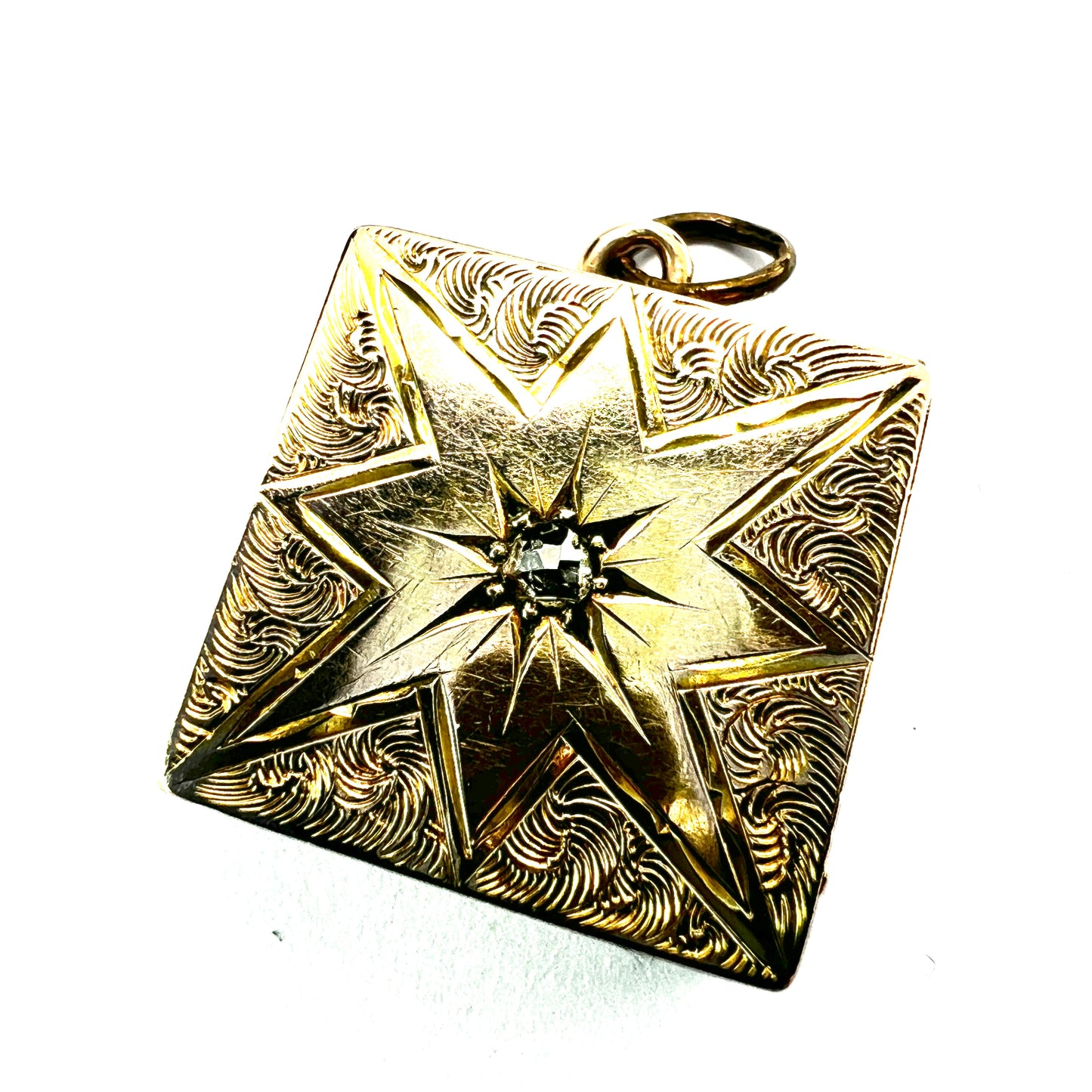 Antique Victorian/Edwardian Diamond Star-set Square Gold Locket Pendant