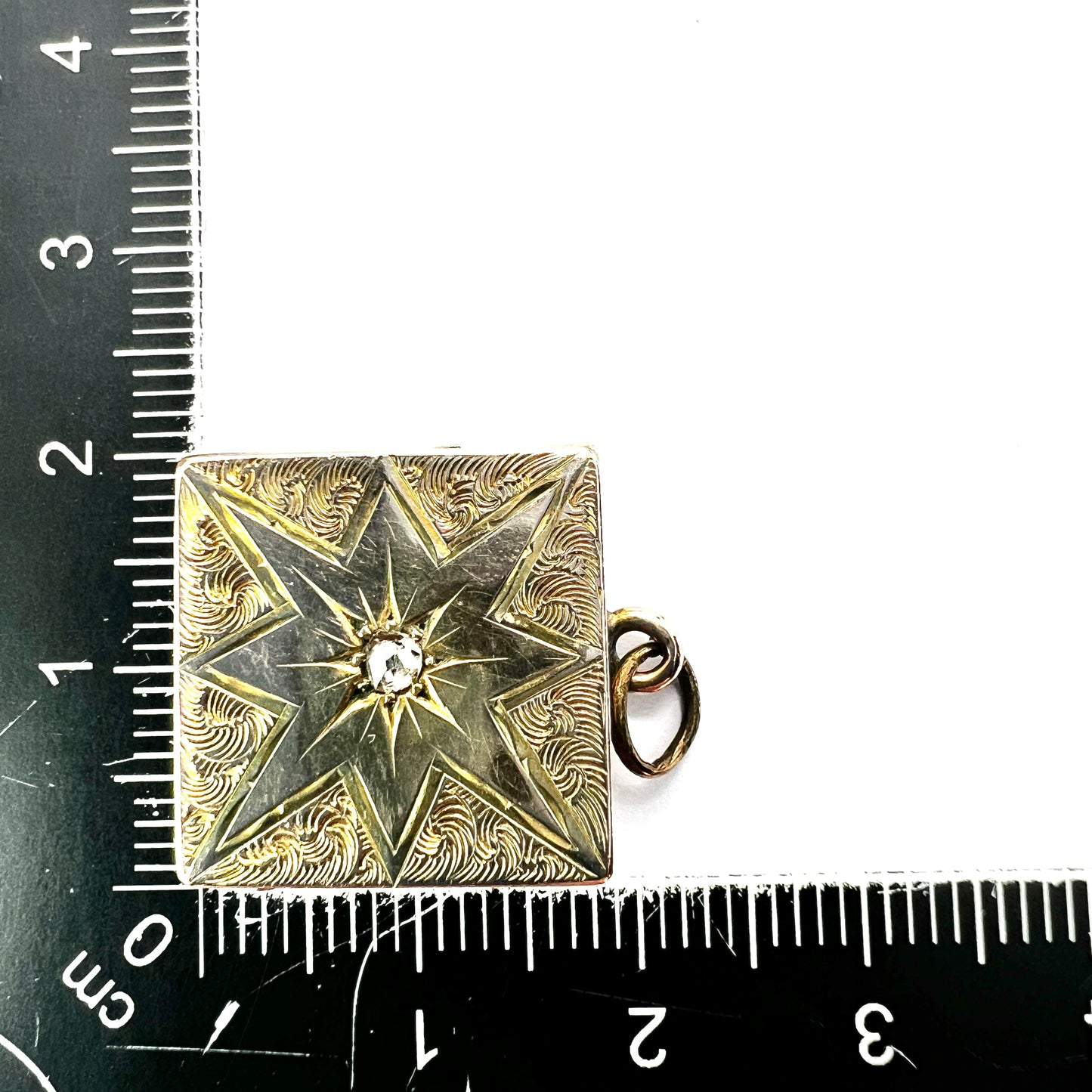 Antique Victorian/Edwardian Diamond Star-set Square Gold Locket Pendant