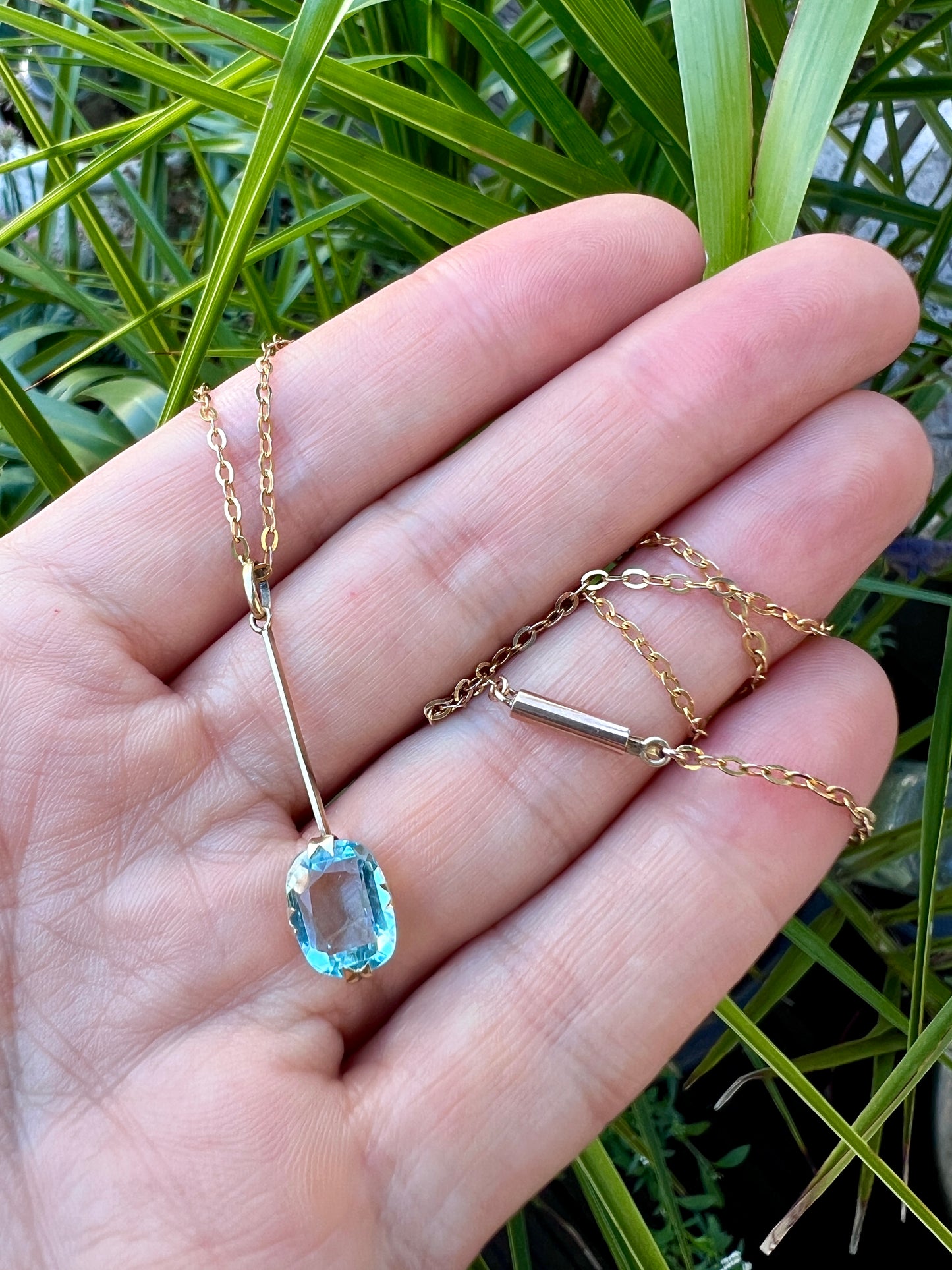 Edwardian 9CT Gold Paste Aquamarine Pendant Necklace