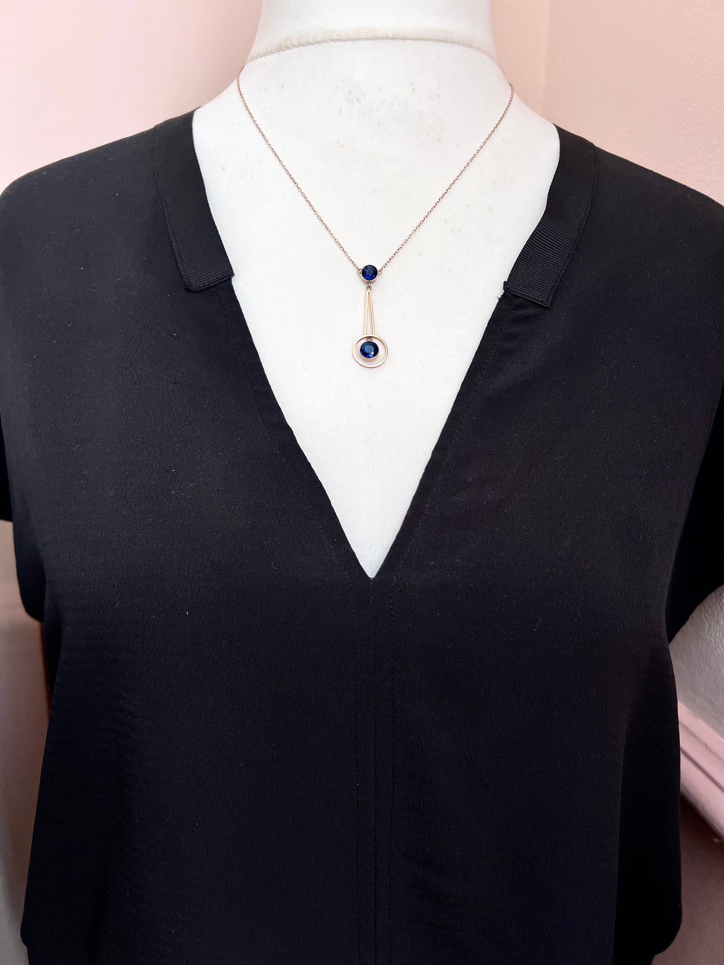 Edwardian 9CT Gold Paste Sapphire Drop Necklace