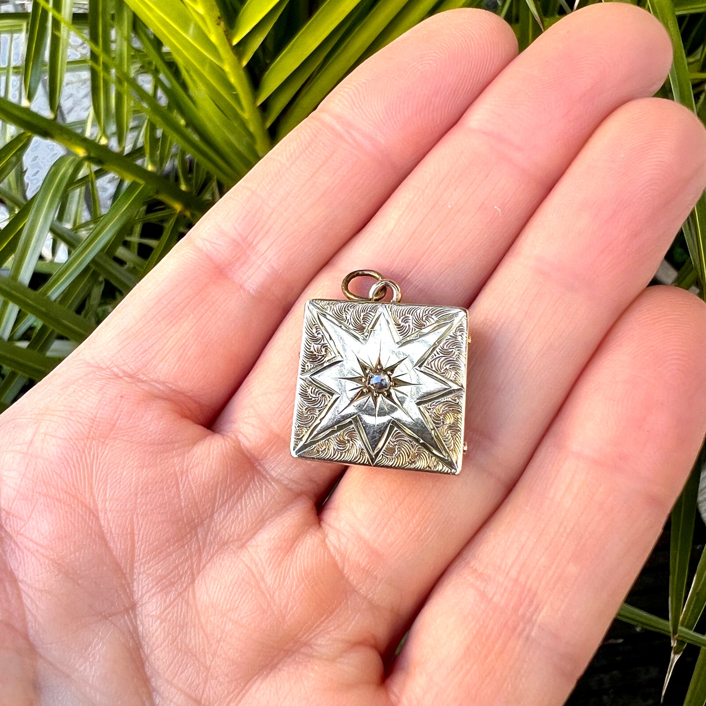 Antique Victorian/Edwardian Diamond Star-set Square Gold Locket Pendant