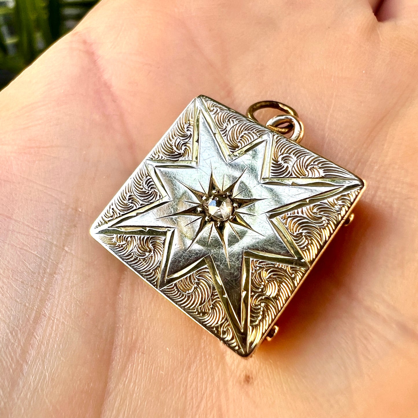 Antique Victorian/Edwardian Diamond Star-set Square Gold Locket Pendant