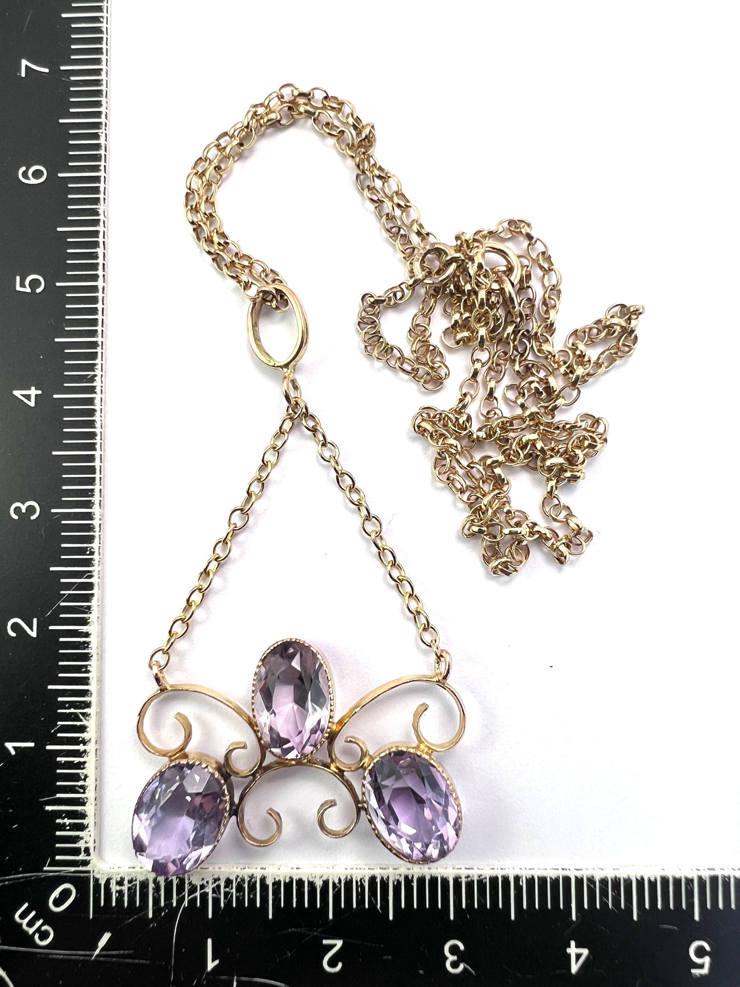 Edwardian 9CT Gold Amethyst Chain Necklace