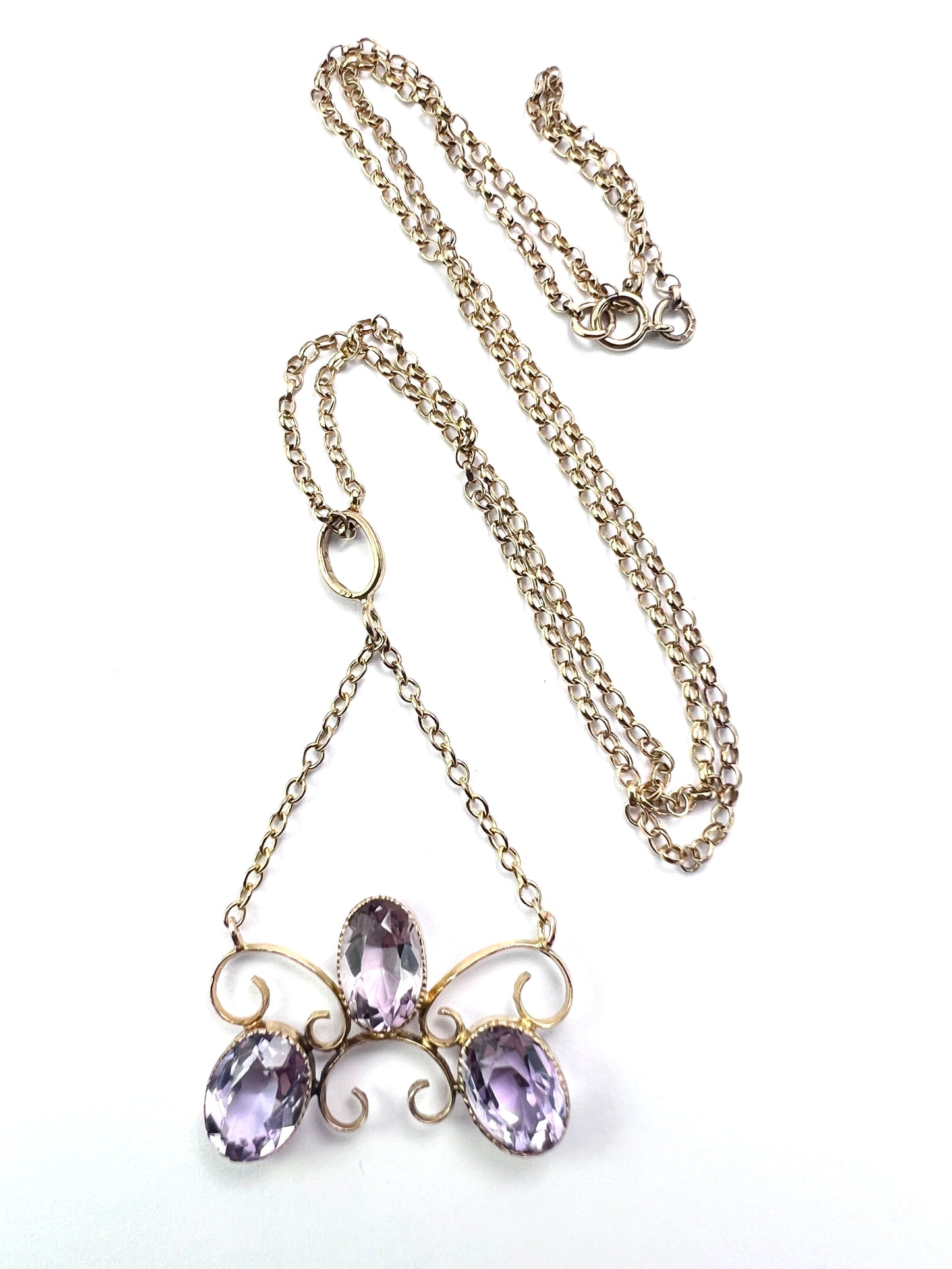 Edwardian 9CT Gold Amethyst Chain Necklace