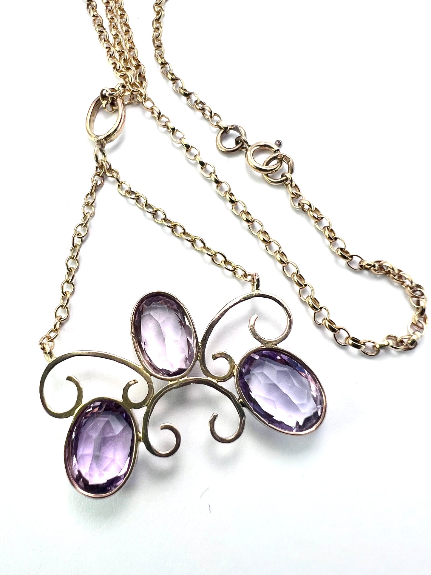 Edwardian 9CT Gold Amethyst Chain Necklace