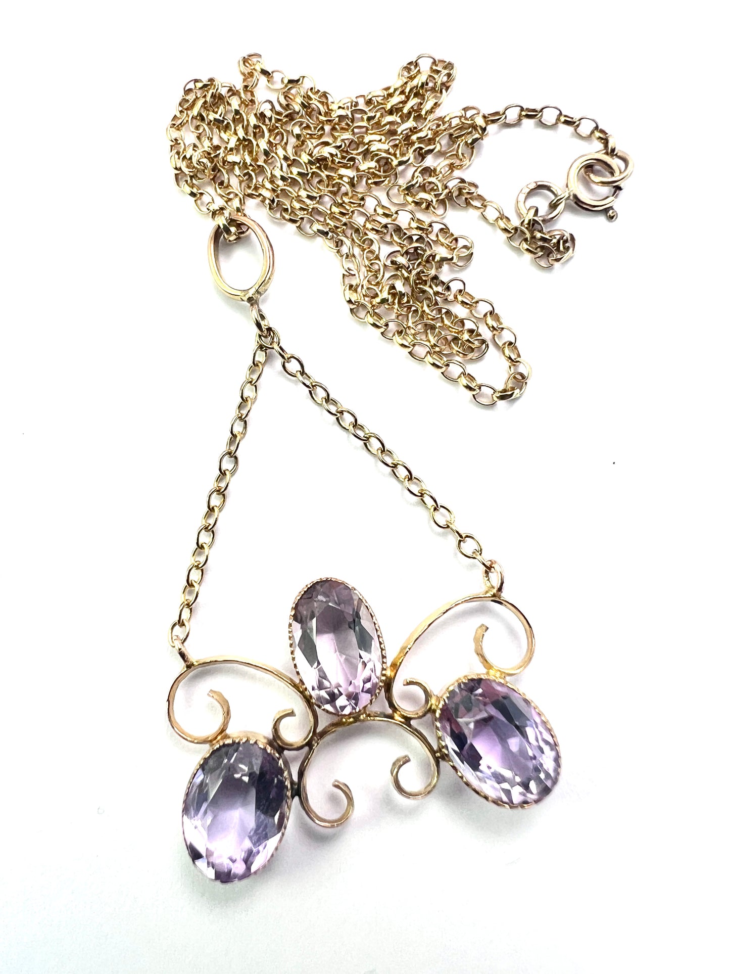 Edwardian 9CT Gold Amethyst Chain Necklace