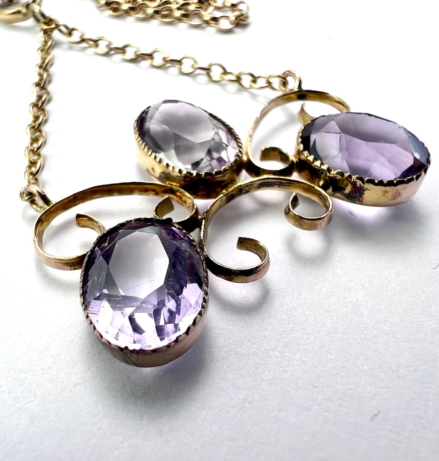 Edwardian 9CT Gold Amethyst Chain Necklace