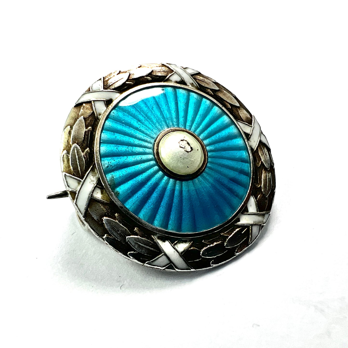 Antique Turquoise Enamelled Silver Brooch • Marius Hammer