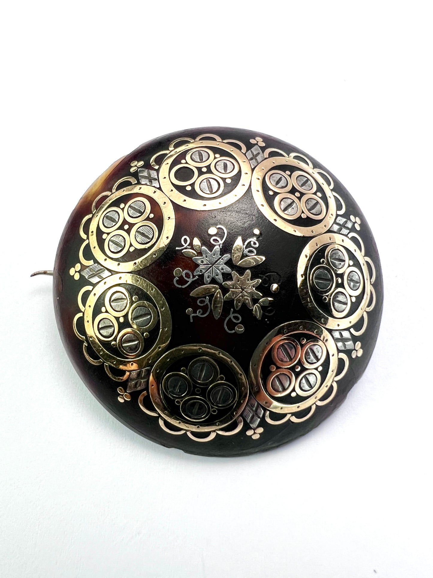 Victorian Gold and Silver Inlay Pique Brooch