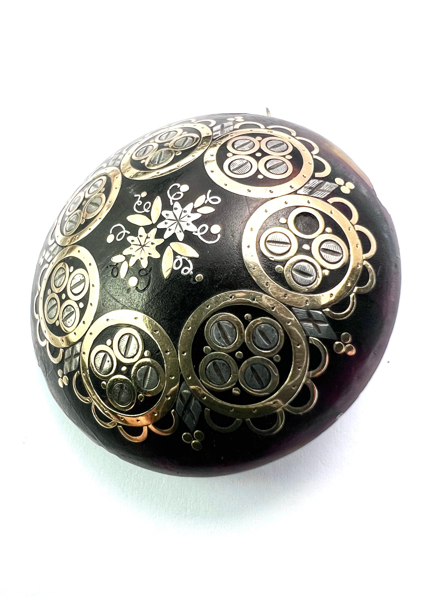 Victorian Gold and Silver Inlay Pique Brooch